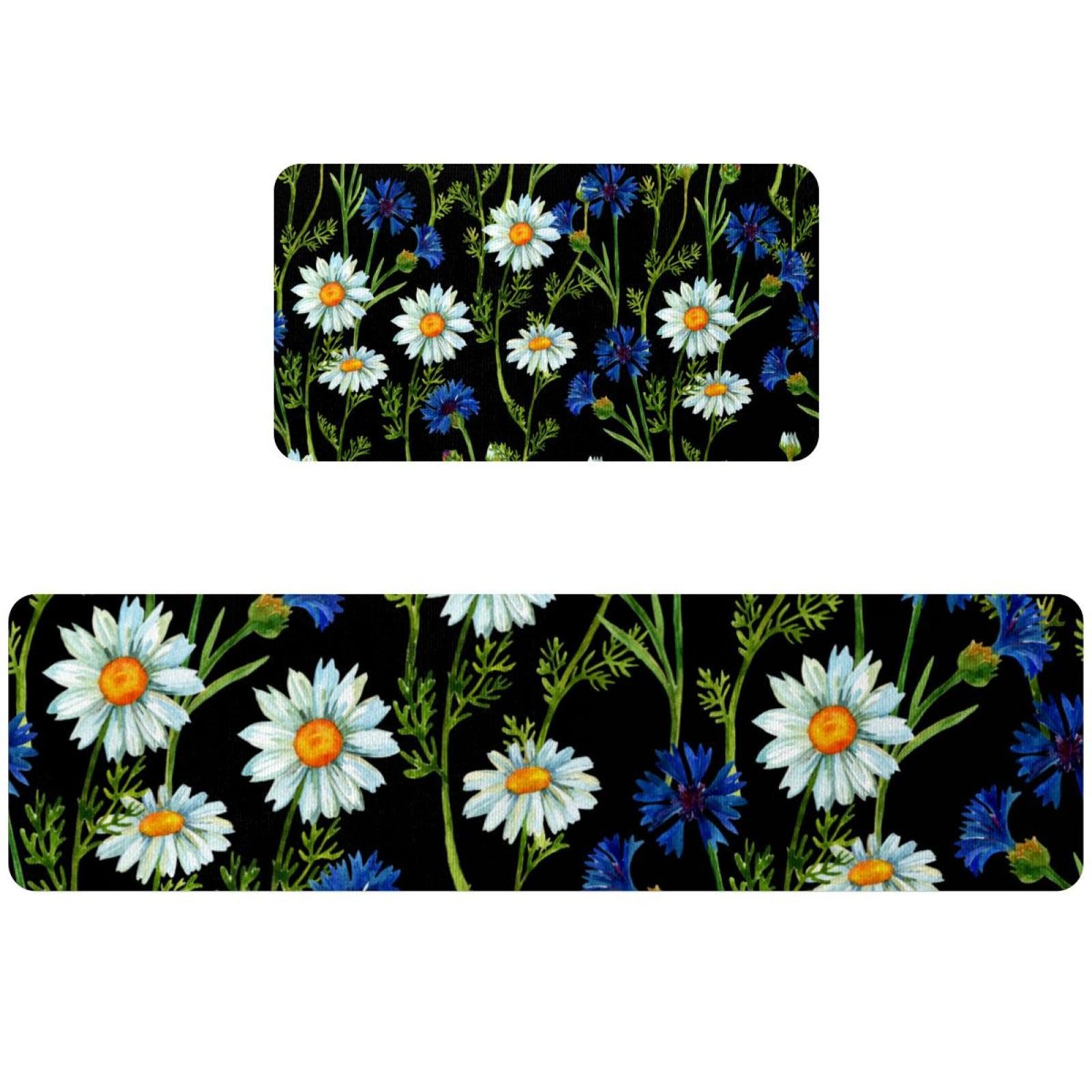 Tapis de couloir pour cuisine et buanderie fleurs de camomille