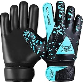 BEAST RAGE Kids Goalkeeper Gloves - Youth Soccer & Football Gloves (Aqua, Size 5 for 9-12 Year Olds)