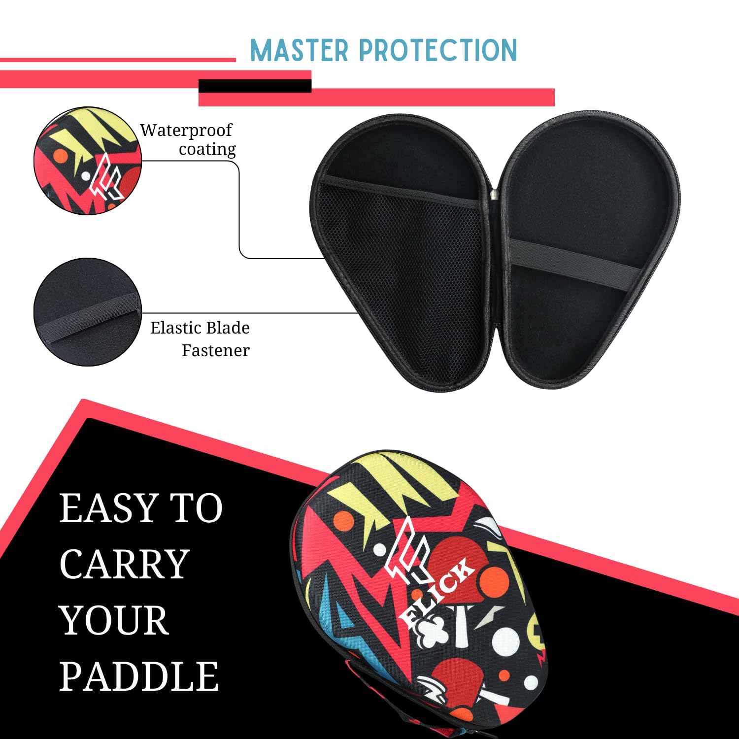 FLICK Fusion Table Tennis Racket Hard Case/Cover - Shockproof Protective EVA-PU Round Case | Stylish & Durable Cover for TT Paddles | Lightweight, Scratch-Resistant Design 1