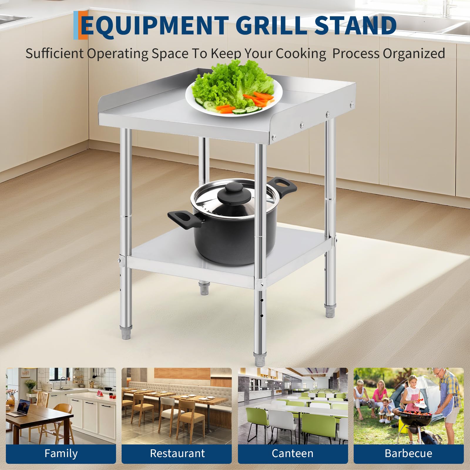 Garvee Mesa de Trabajo Acero Inoxidable 201 para BBQ 30,5 × 61 × 76 cm, con Protector Desmontable de 3 Lados, Estante Inferior, Mesa Auxiliar Cocina Exterior