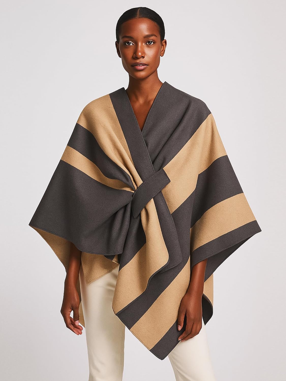 Women's Elegant Shawl Wraps, Soft Open Front Poncho Cape, Reversible Casual Cardigan Shawls for Gift Travel - Image 3