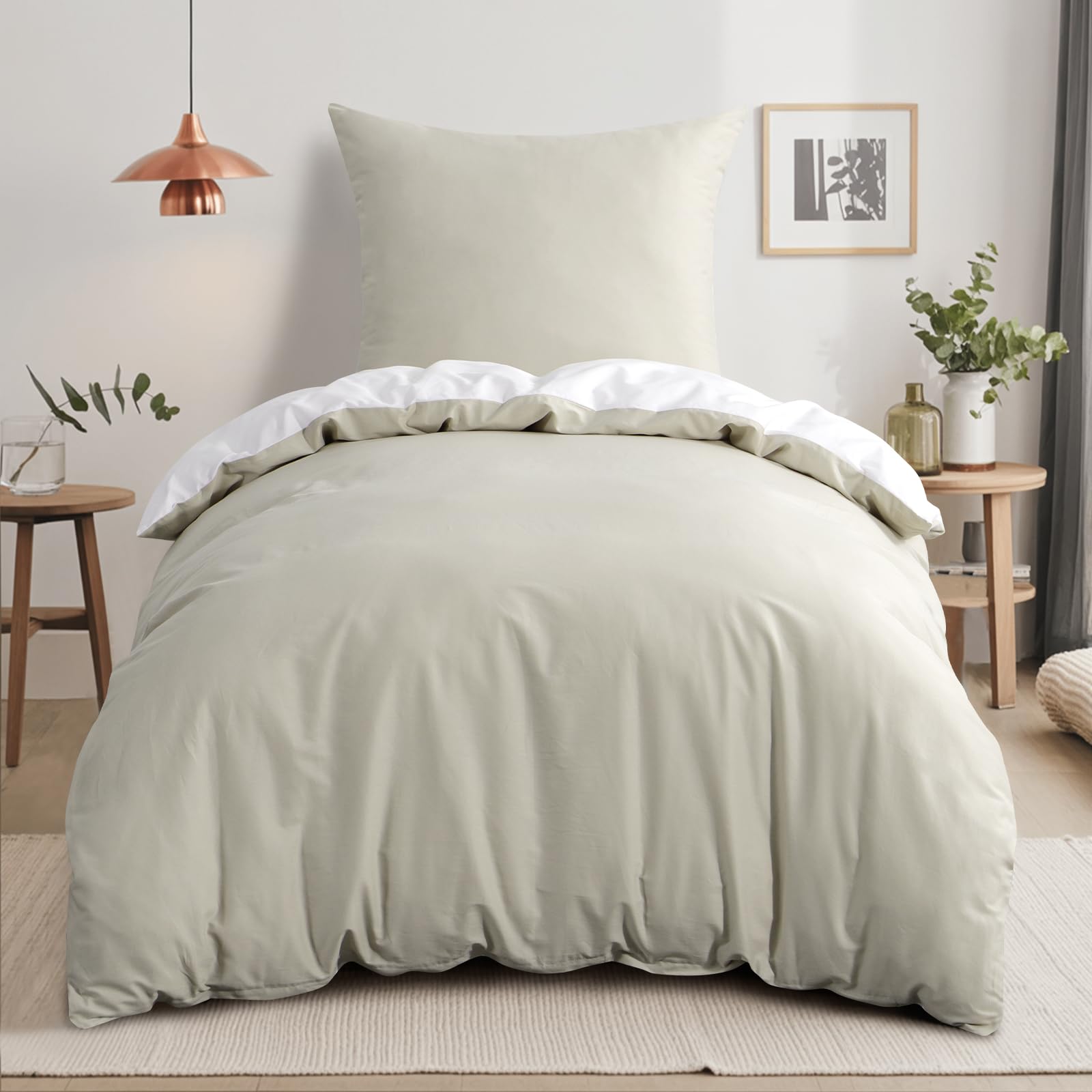 RUIKASI Bettwäsche 140x200 Baumwolle Beige - Bettwäsche-Sets 140x200cm 2teilig Wendebettwäsche 2tlg mit Reißverschluss, zweifarbige Bettbezug Set Beige und Weiß Cotton