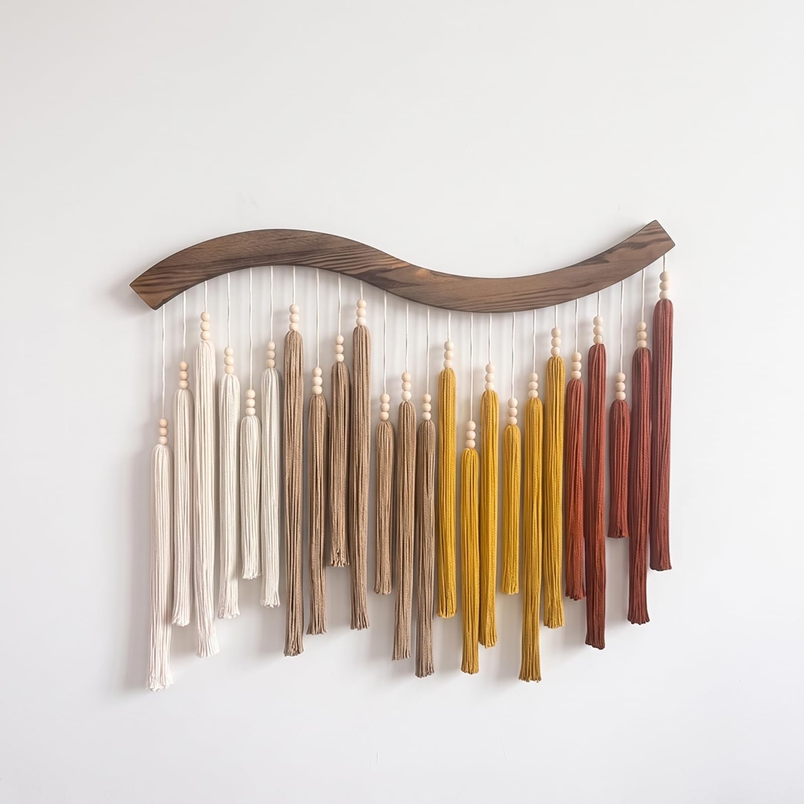 Tapiz Bohemio de Pared Macramé Adorno Colgante Decoración con Madera Maciza y Cordones Algodón y Madera CREA Atmósfera Acogedora Adecuado para, 80 70cm, Verde