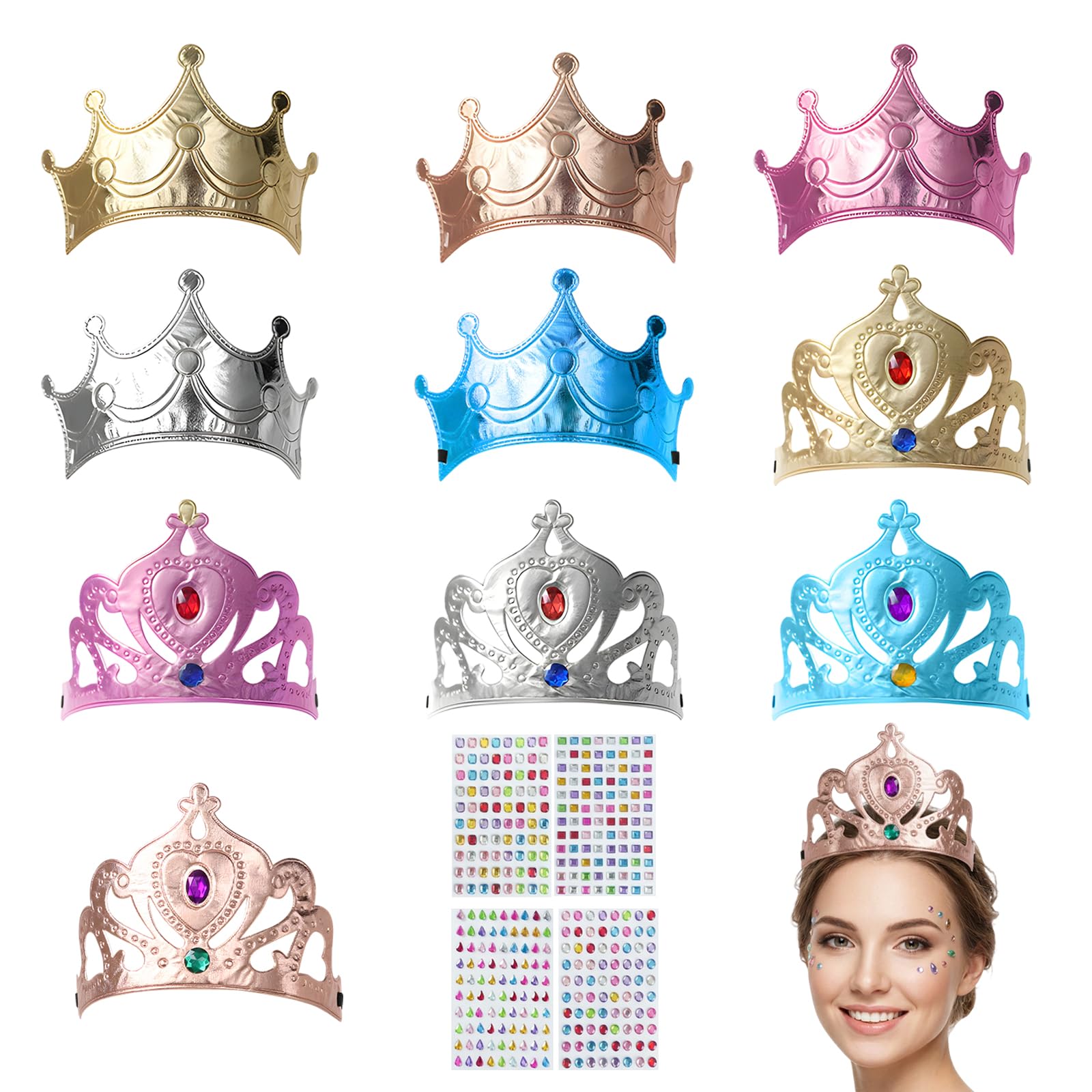 Kuwuarg 14pcs Princess Crown, Princess Tiara for Themed Celebrations, Decorative Foam Headpieces with Self-Adhesive Stickers for Crafting and Desktop Displays,Princess Birthday Decorations