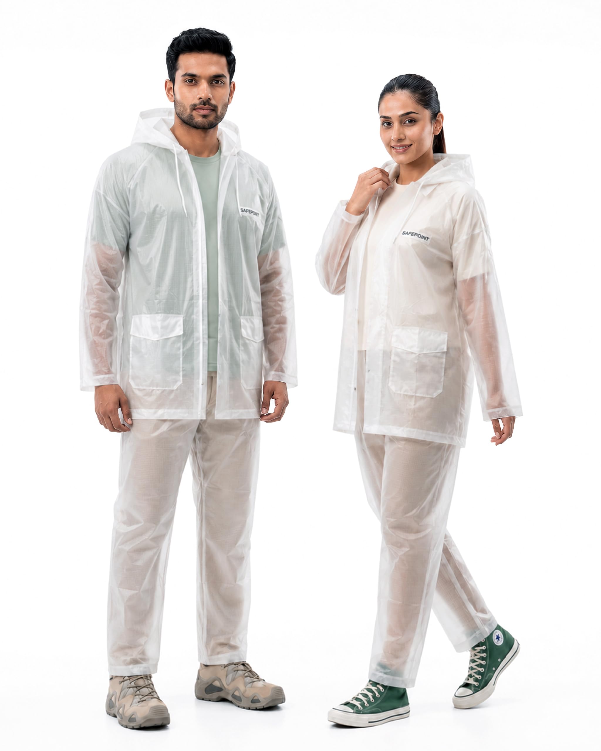 Rainsuit Jacket & Pant Set | PVC Waterproof Raincoat for Men & Women | Hooded Full Body Rain Protection | Lightweight, Reusable Rainwear for Bike & Outdoor Use (Poncho Suit Natural)-image-28