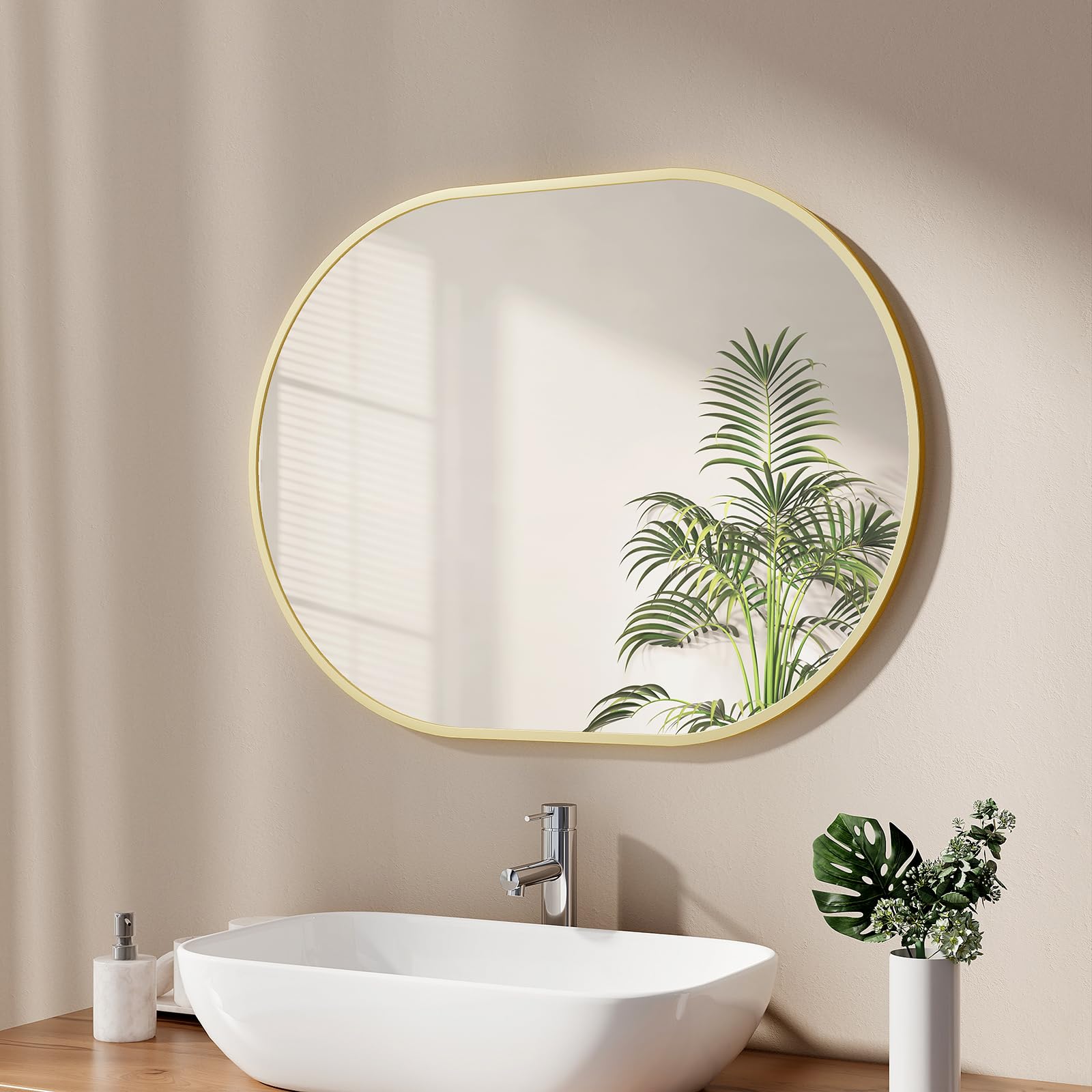 POZINO Badezimmerspiegel Aus Holz – 61 X 91,4 Cm, Goldener Rahmen, HD-Glas, Mit 4 Aufhängehaken