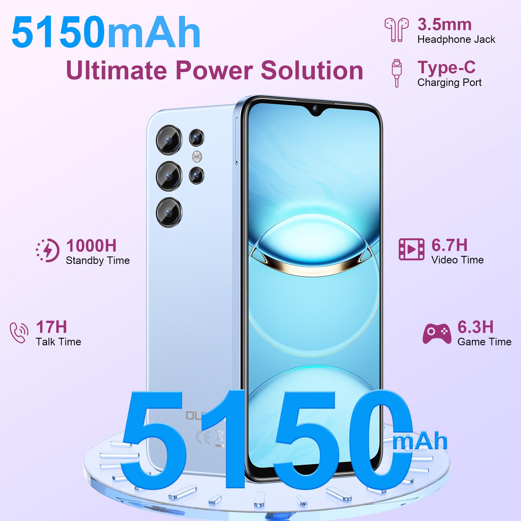 OUKITEL C1 Pro Smartphone Android 15, 16GB+256GB/1TB Telefono Cellulare, 5150mAh Telefoni Offerta, 6.52" HD+ Display, 13MP+5MP Fotocamera Cellulari, Dual SIM 3 Slot/Octa Core/Fingerprint/3.5mm Jack