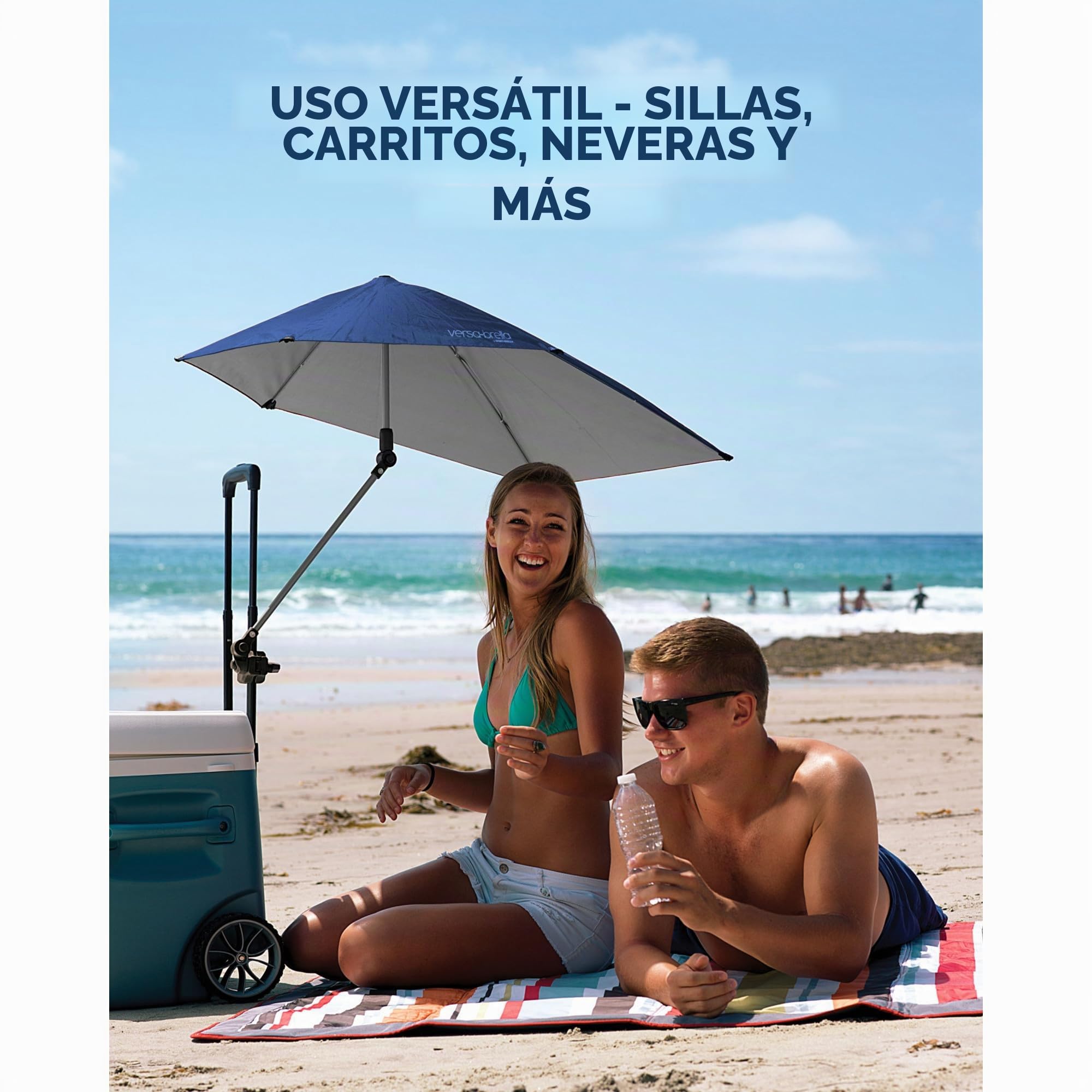 Sport-Brella Versa-Brella Paraguas - Refleja Calor y Asegura Protección Solar UPF 50+, Se Sujeta a Casi Cualquier Superficie, Montaje en Sillas, Gradas, Bolsas de Golf, 96cm x 100cm