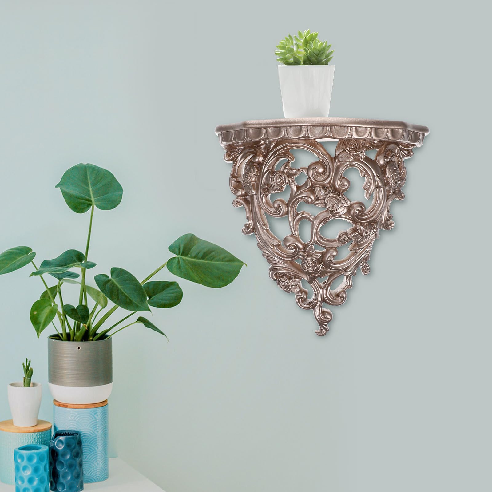 SHINEOFI Estante de Pared Flotante para Guardar Gel de Ducha y Jabón Gran Capacidad de Resina Dorado Estilo Moderno Tallado Adecuado para Baño o Cocina
