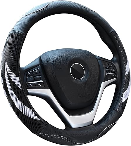 Alusbell - Funda para volante de auto de piel de microfibra, transpirable, tamaño universal de 15 pulgadas