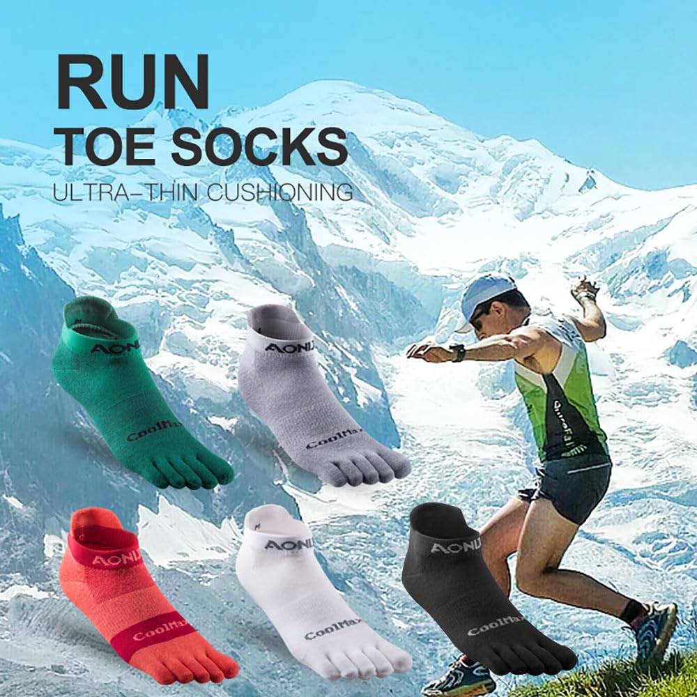 YOUGLE Toe Socks for Men and Women Coolmax Moisture Wicking Five Finger Ankle Quarter Socks Athletic Running Socks (US, Numeric, 4, 6, Regular, Regular, E1: 3 Pairs Black)