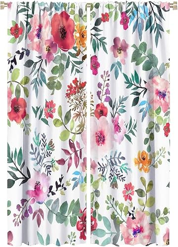 Cortinas opacas florales para ventanas, cortinas florales rosas de acuarela para decoración de hogar, sala de estar, dormitorio, 42 x 63 pulgadas, 2
