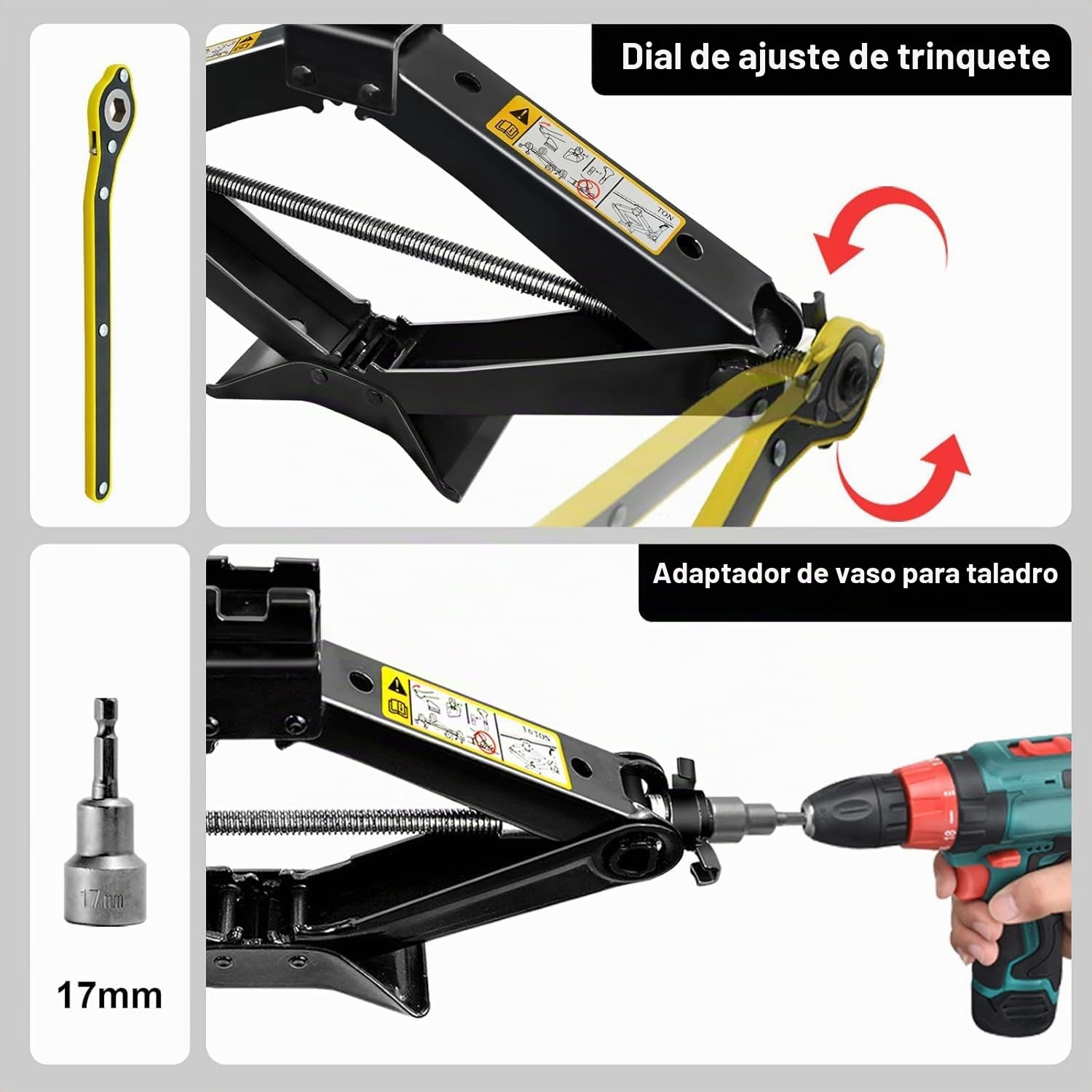 Max - Gato hidráulico de 2.5T con manivela de mano, múltiples accesorios, gato de tijera para autos/SUV/MPV Max 2.5T