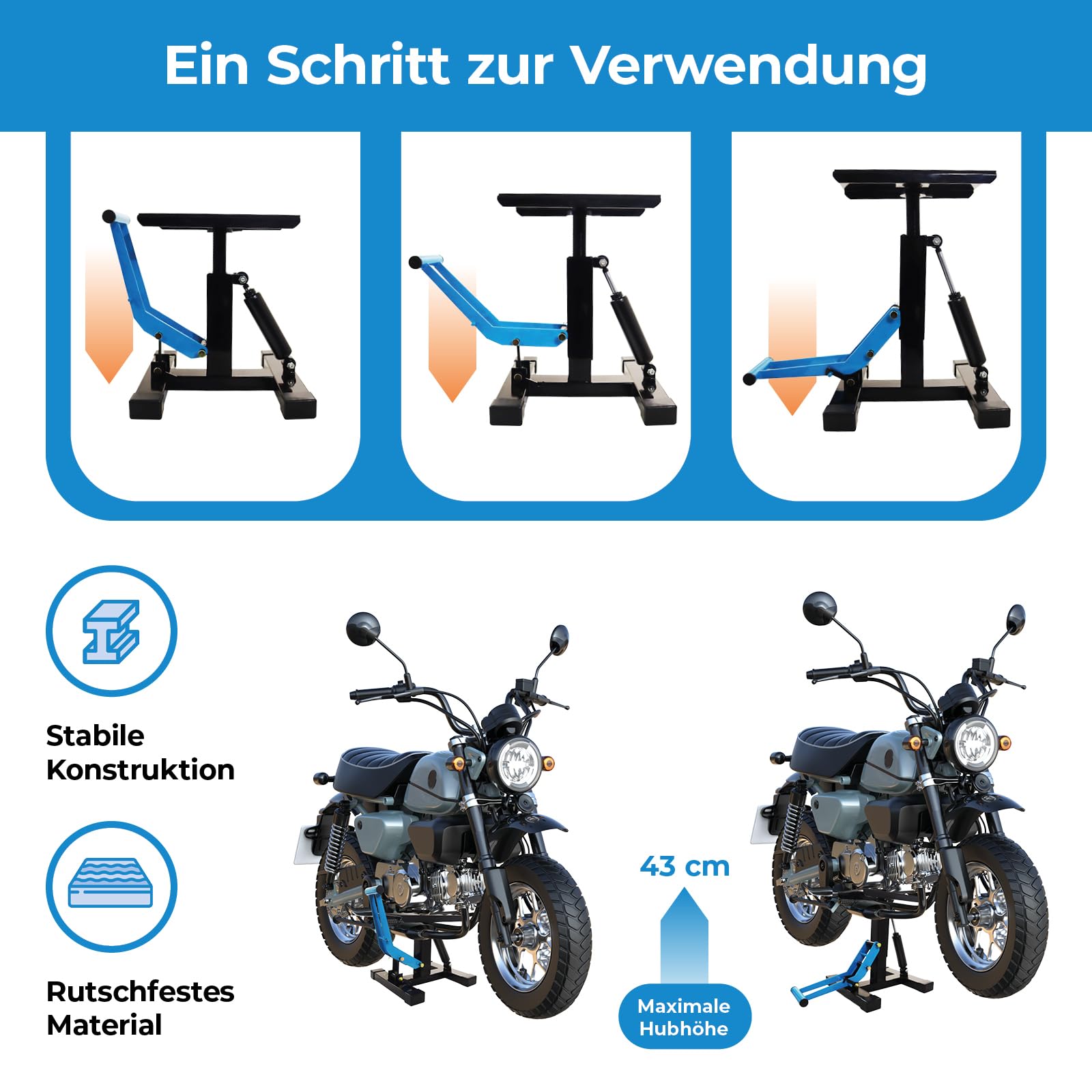 Bituxx Motorradbock Hebebühne Motorradheber Motorradhebebühne Moped Roller Bühne Lift wagenheber mit Dämpfer bis 150Kg