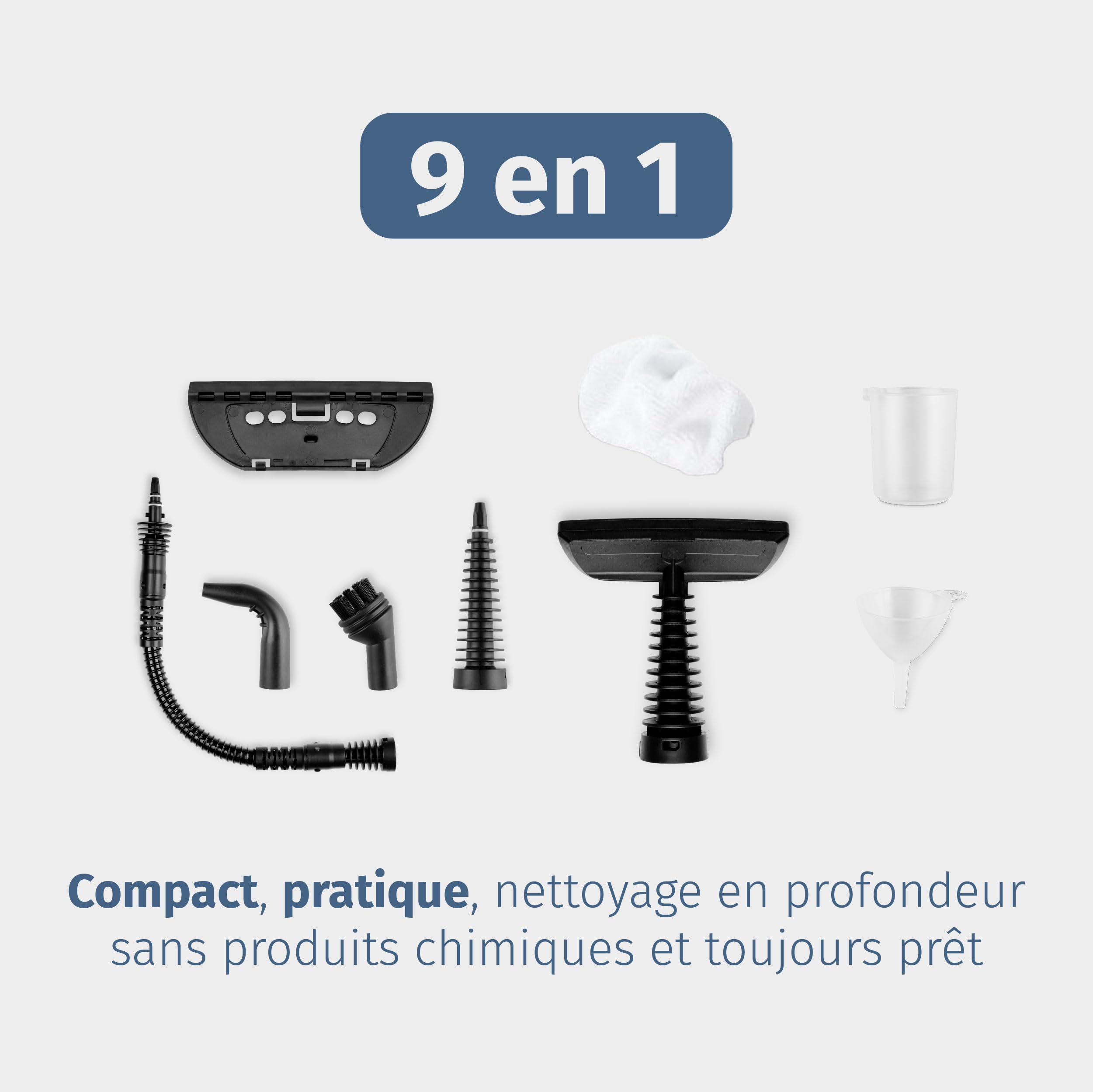 Di4 Vaporix Nettoyeur Vapeur à Main 1350W, Vapeur Continue 32 g/min, Chauffe 30s, 16 min de Vapeur, Réservoir 550 ml, Nettoyeur Vapeur Multifonction 9 Accessoires, Tuyau 3 m