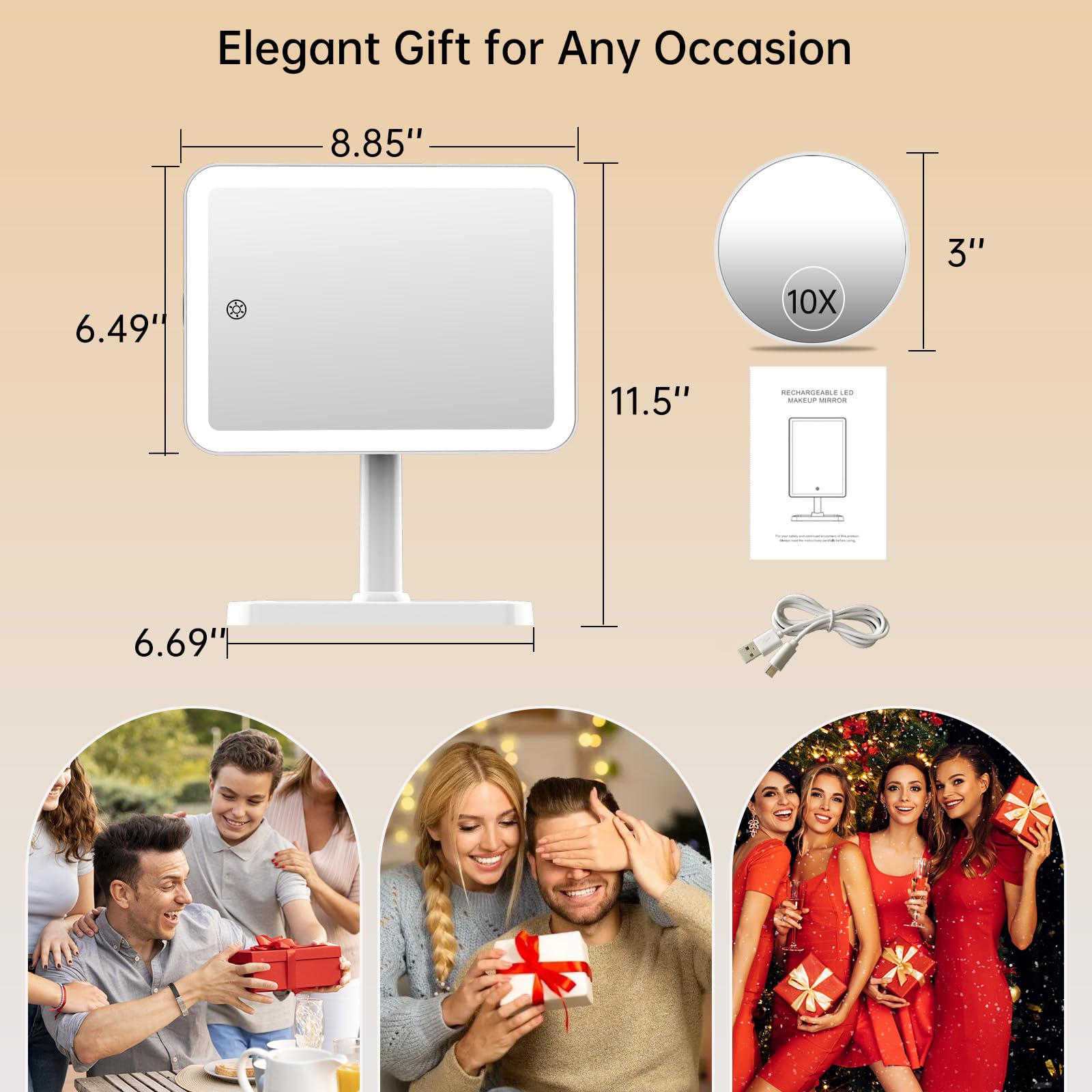 AMIRO Miroir De Maquillage 9" Avec Lumières, Capteur Intelligent