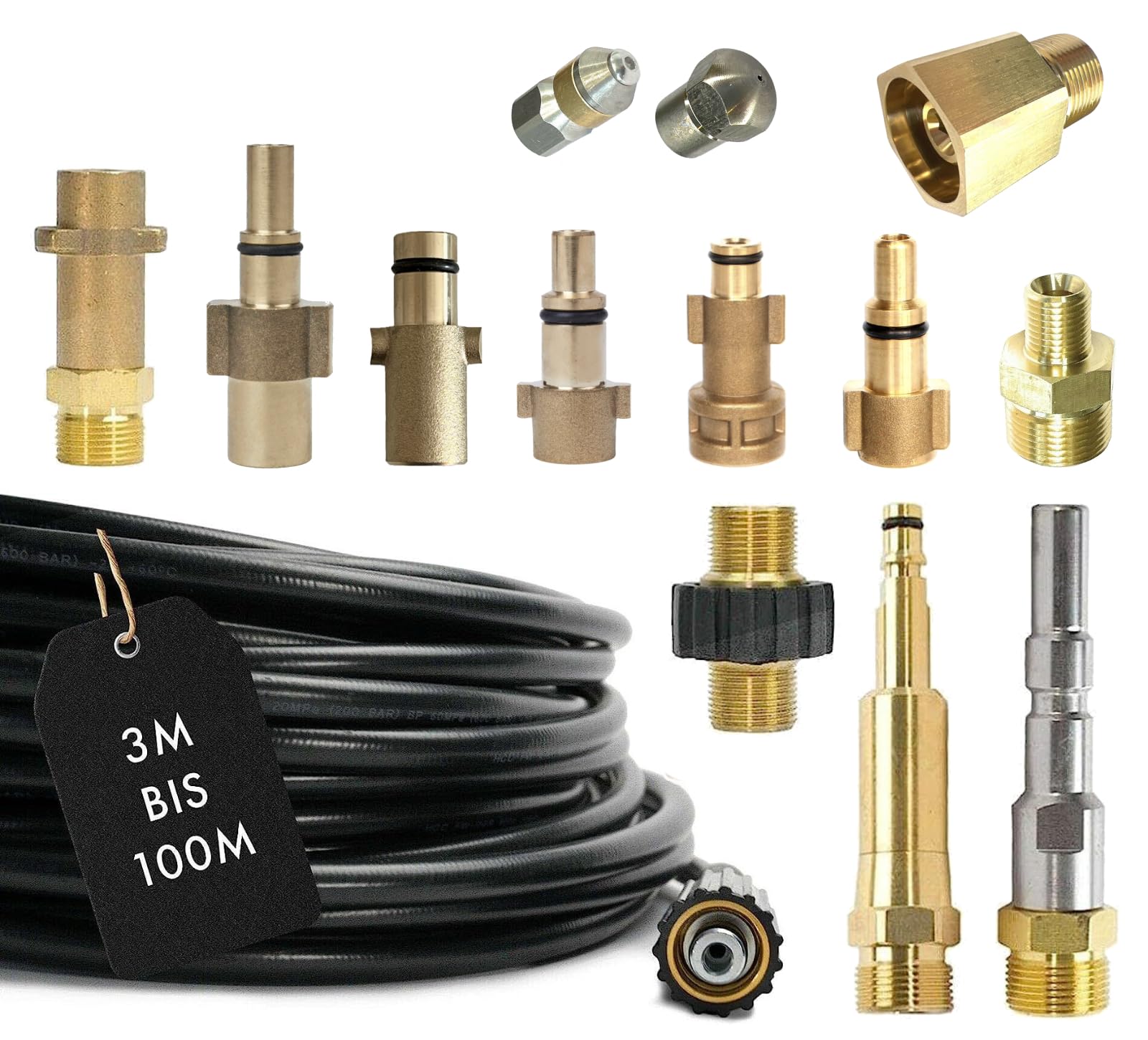 M&M Smartek manguera desatascadora 15 m compatible con KEW/Nilfisk, M22 | Manguera flexible para desatascar tuberías y desagües; comprobar conexión, longitud, boquillas y presión antes de usar.