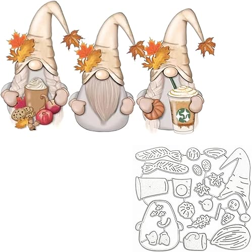 3 piezas de troqueles de metal de gnomo de otoño, hojas de arce, plantillas de corte alegre de Papá Noel para manualidades, álbumes de recortes,
