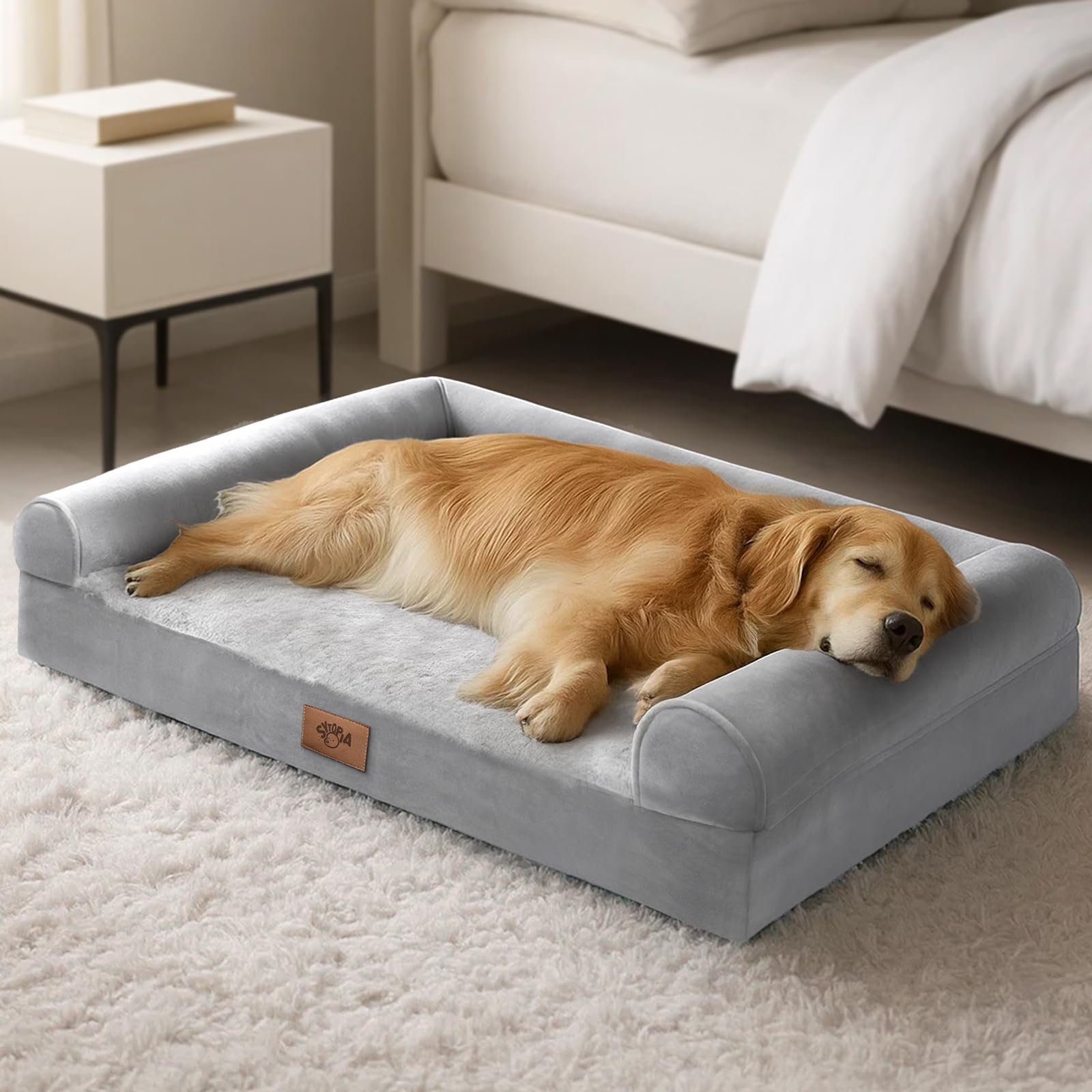 Sytopia Chew Proof Dog Bed 42 Inch Orthopedic for Large Dogs, Indestructible Dog Bed Washable Extra Large Pet Bed with Removable Cover and Anti-Slip Bottom - XL
