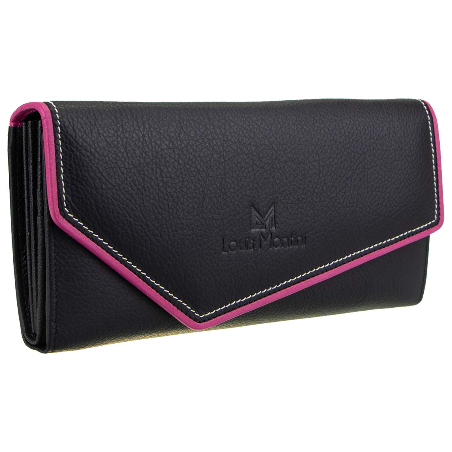 Louis Montini Genuine Cow Leather Women wallet Full-Grain Purse Cowhide Wallet