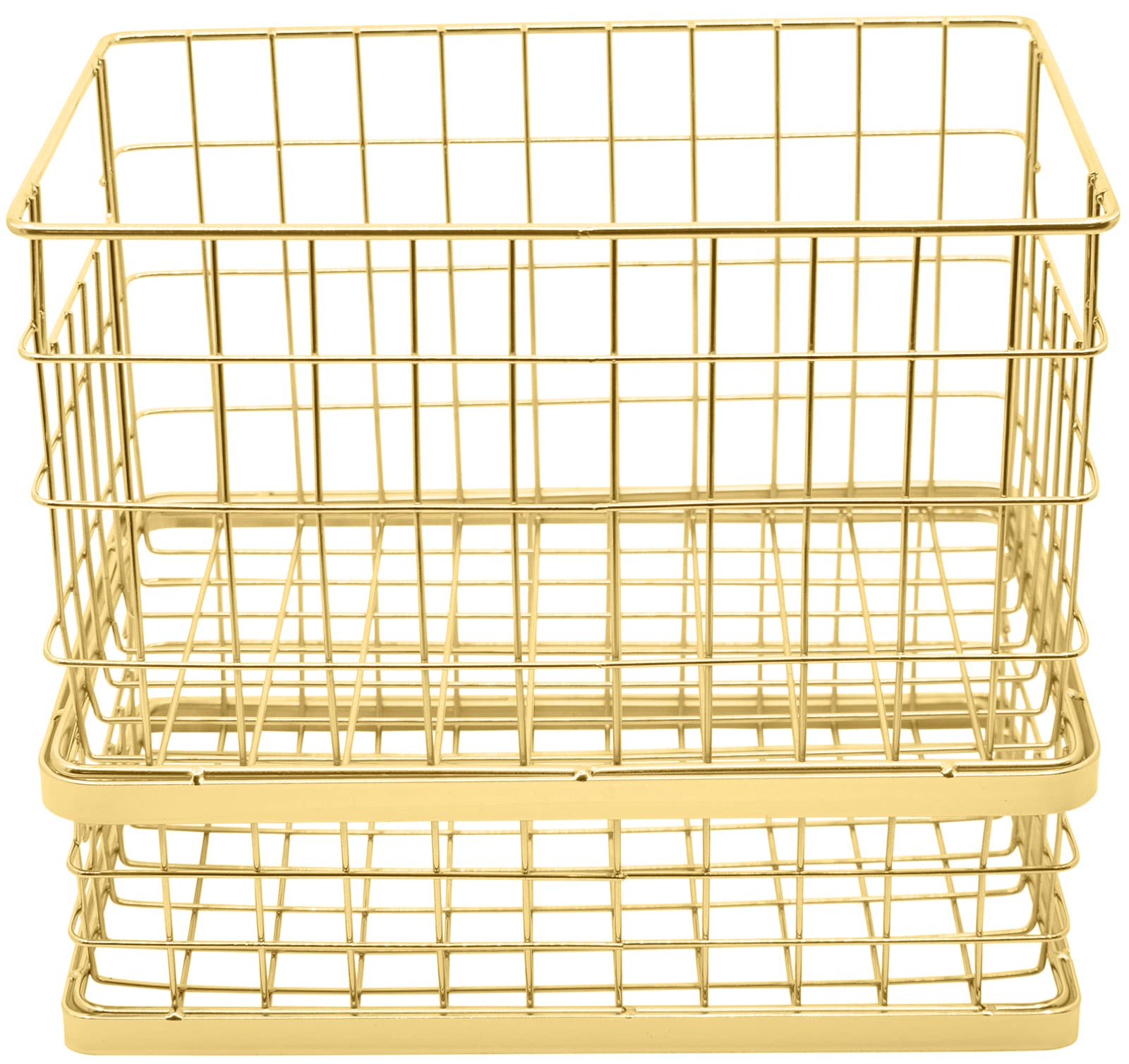 Juego de 2 cestas apilables de alambre de metal de 10 pulgadas con asas (base de malla ancha dorada)