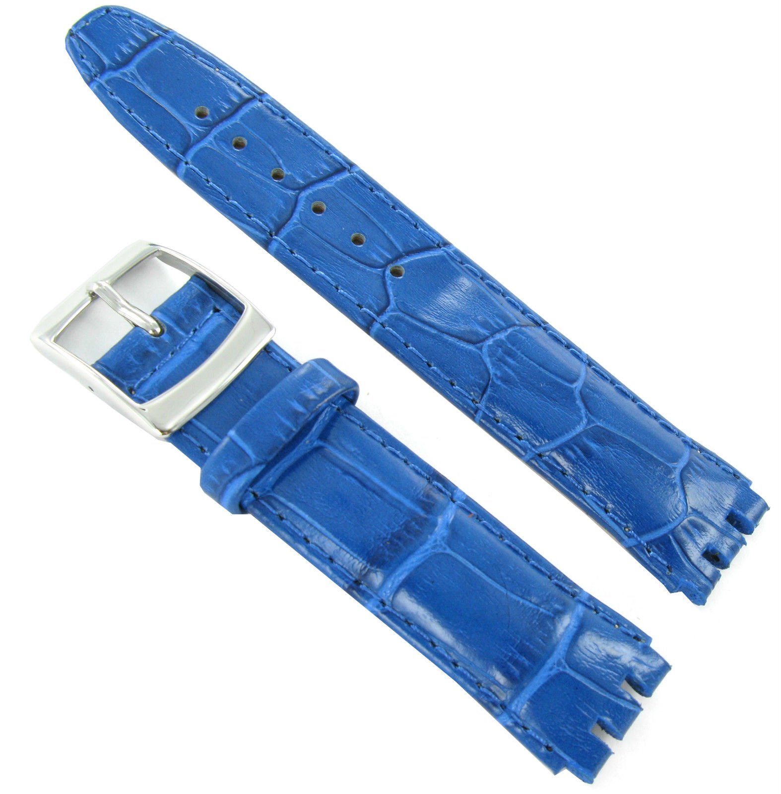 19mm Genuine Leather Alligator Grain Padded Royal Blue Watch Band Fits Swatch