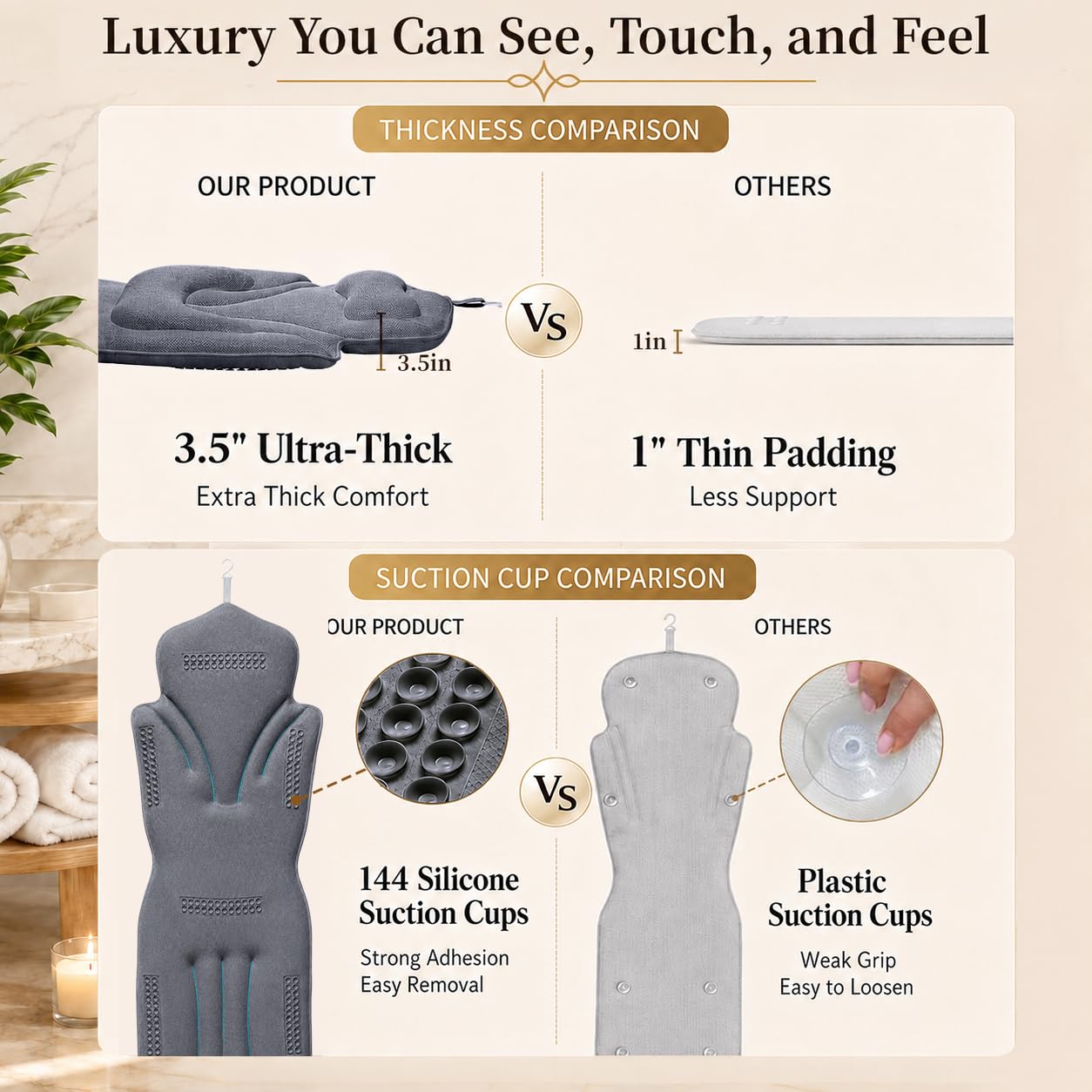 Bath Pillow for Bathtub with Suction Cups