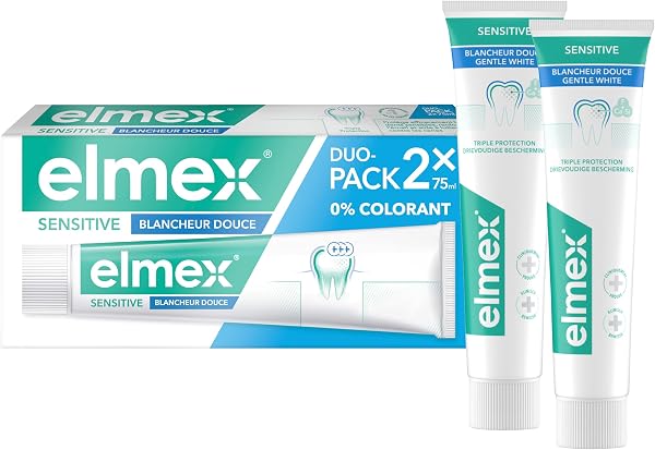 ELMEX | Dentifrice elmex Sensitive Blancheur Douce 0 % Colorants | Dents Sensibles | Protection de l'Email | Dents blanches | 2 x 75 ml - 1