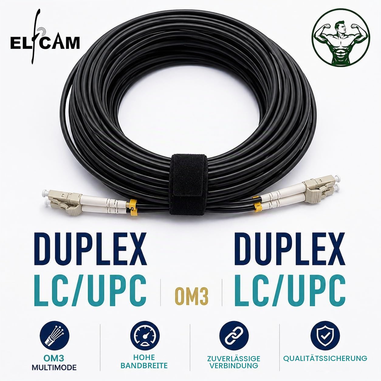 Elfcam® - 20m Gepanzerte Glasfaser-kabel LC/UPC auf LC/UPC OM3 Multimode Duplex 50/125um LSZH, LWL-Kabel LC für den Innen- und Außenbereich, Schwarz, 20M
