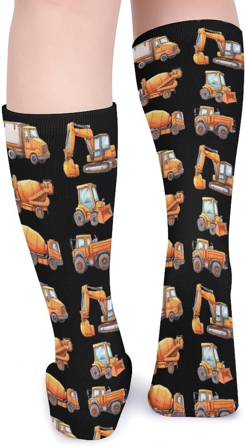 Construction Vehicles Knee High Socks Casual Long Stockings Over Calf Sock Tube for Women Men