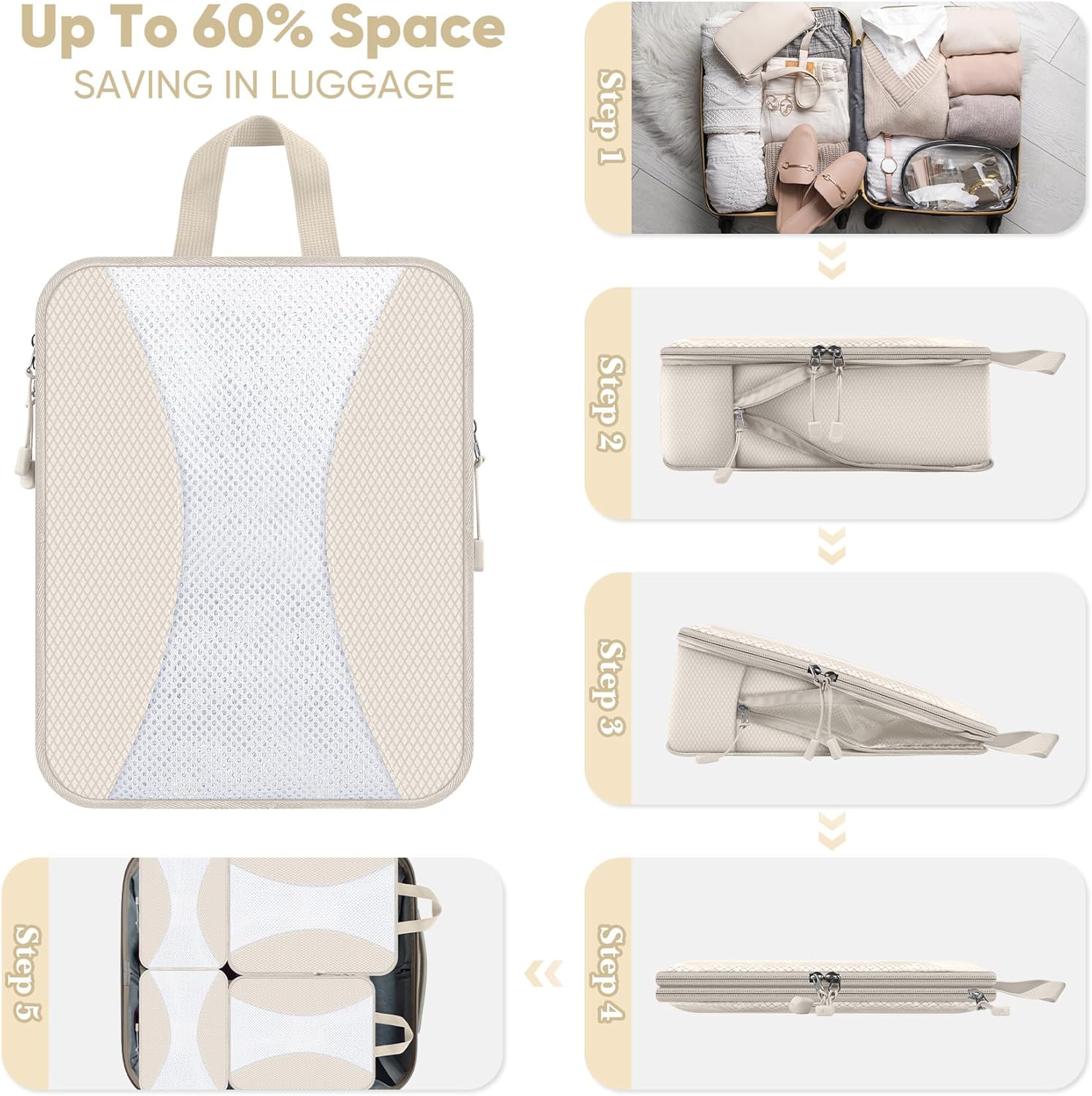 8 Set Compression Packing Cubes for Travel, Packing Cubes Compression Travel Accessories Expandable Packing Organizers for Carry on Luggage Suitcase - Image 2