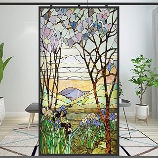 Privacy Windows Film European Church Style Stained Glass Static Cling Decorative Frosted Window Stickers (Pattern 2,31.5