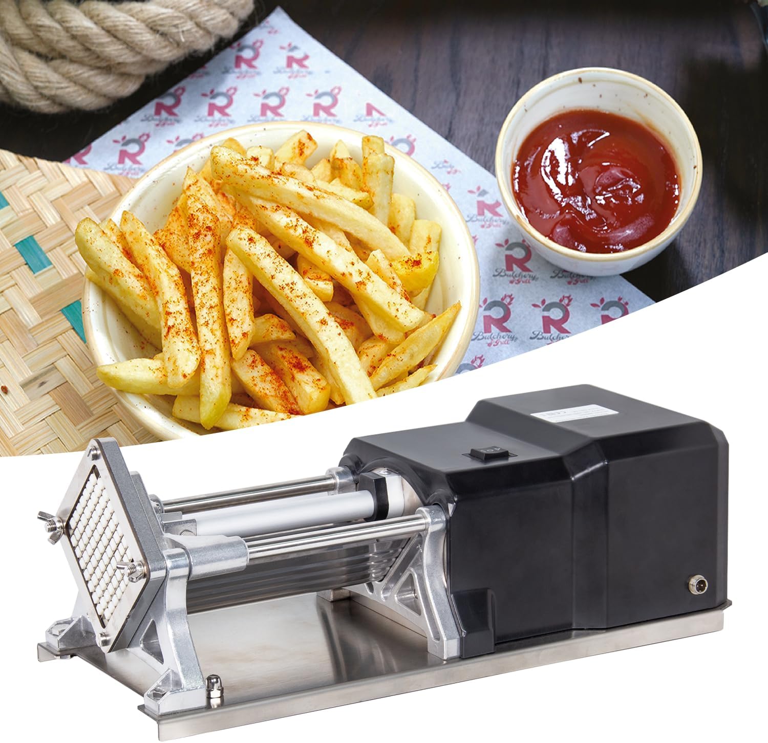 Electric Commercial French Fry Cutter Machine With 3 Size Stainless Steel Replaceable Blades Professional Potato Chipper Blades Dicer For Potatoes And Vegetables