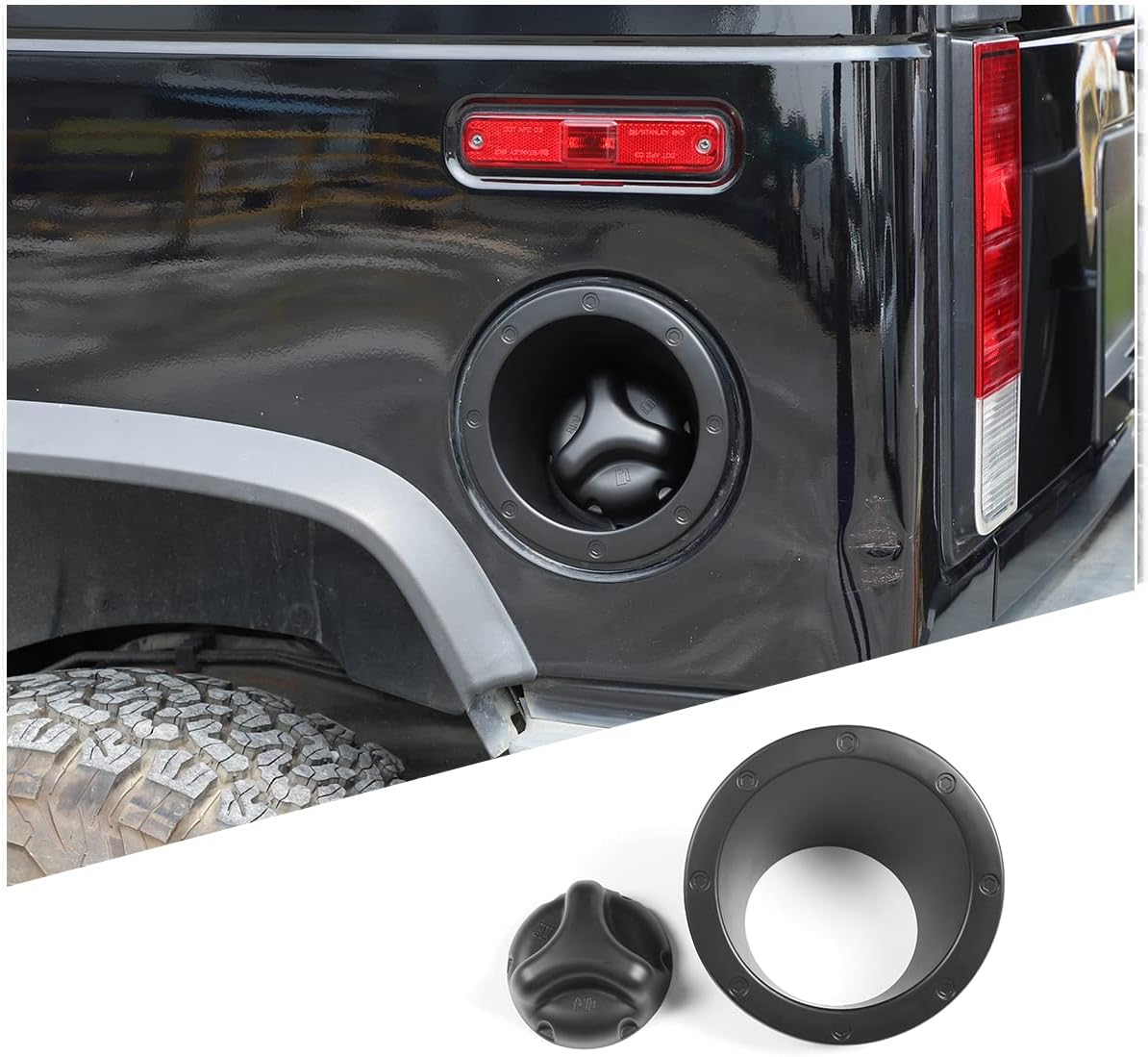 Gas Cap Fuel Filler Door Cover Compatible with Hummer H2 2003-2009, ABS Fuel Tank Cap Trim, Exterior Fuel Tank Cap Protector Trim Accessories, 2PCS (Matte Black)