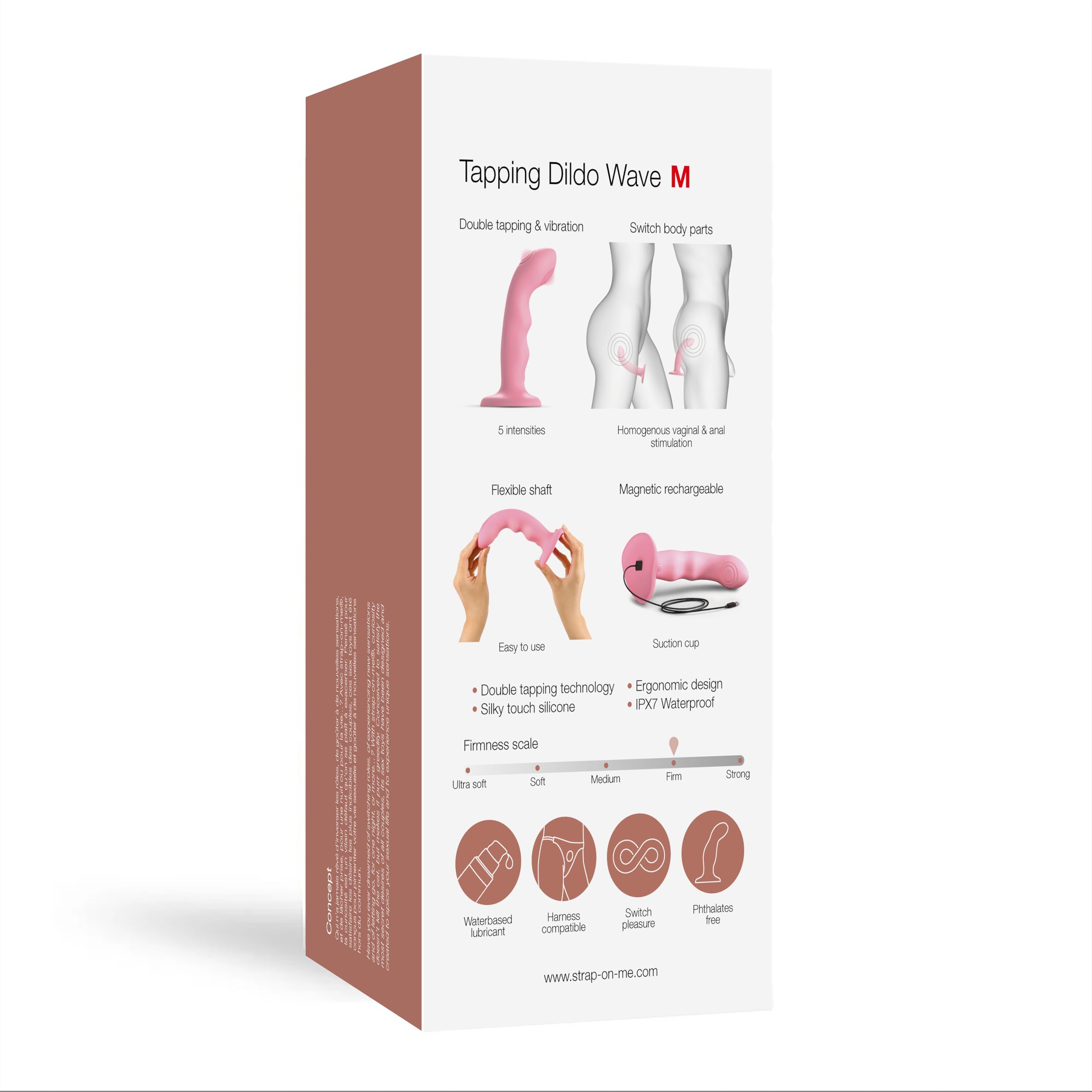 Strap-on-me Tapping Dildo Wave – Vibratore a doppio movimento pulsante per la stimolazione del punto G e del punto P, silicone morbido, impermeabile e ricaricabile