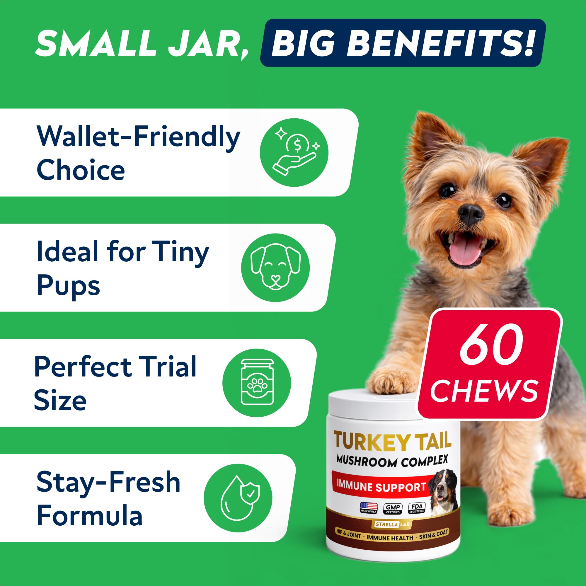 STRELLALAB Turkey Tail Mushroom Chews for Dogs - Fat Lumps & Bumps, Lipoma — Amazon image 9