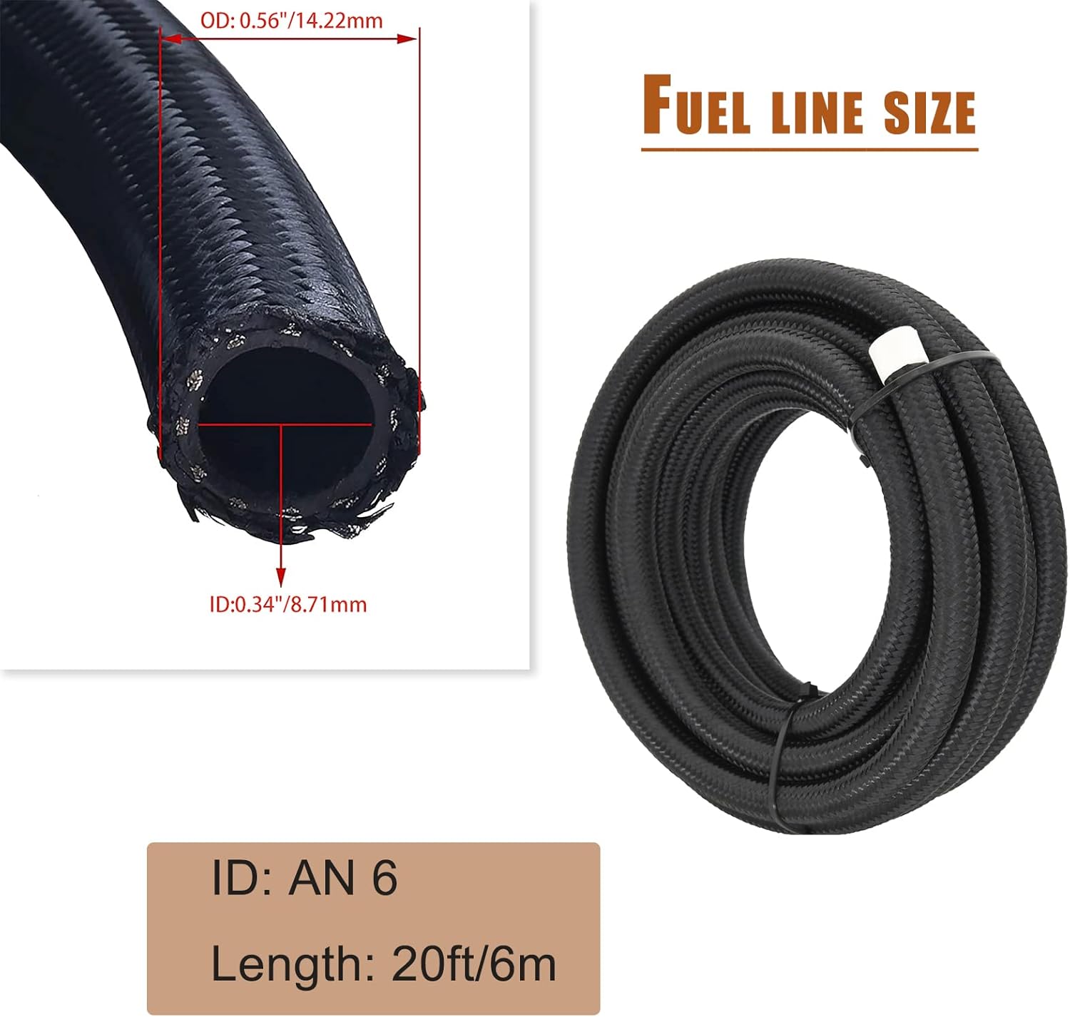 6AN Fuel Line Kit, 6AN Fuel Hose kit, 6AN-20Ft-3/8-Oil/Gas/Fuel Hose End Fitting Kit with 10 PCS Black Swivel Fuel Hose Fitting Adapter Kit