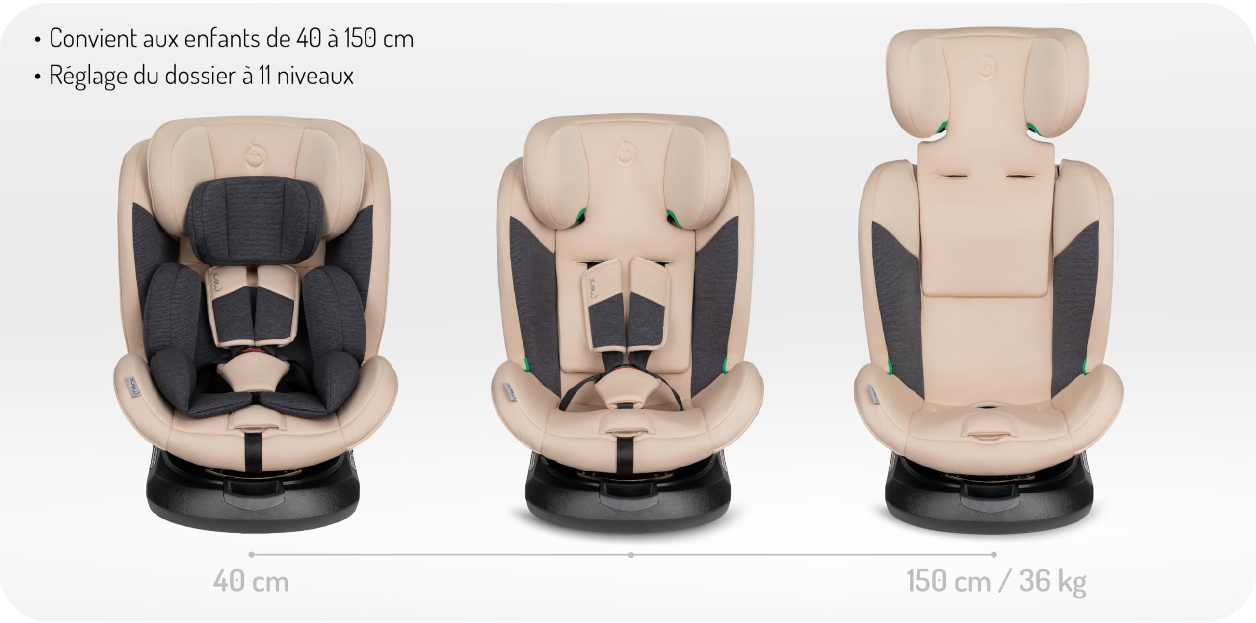 MoMi EMI siège auto pour enfants 0-12 ans (groupe 0+, 1, 2, 3, jusqu’à 36 kg, de 40 à 150 cm), pivotant 360°, installation dos à la route: jusqu’à 18 kg, face: à partir de 18 kg