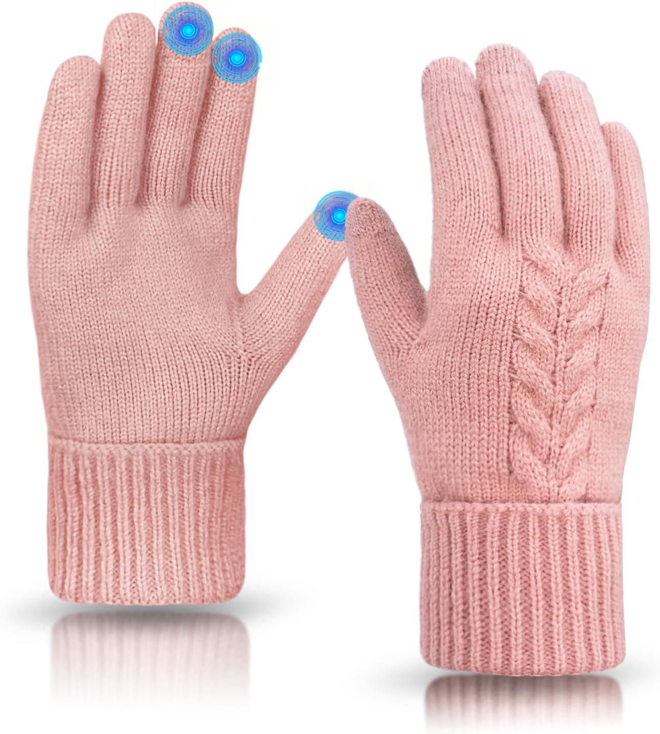 Winter Gloves Women Warm Thin Fleece Thermal Knit Elastic Touch Screen Gloves for Cold Weather Gifts Folding Cuffs
