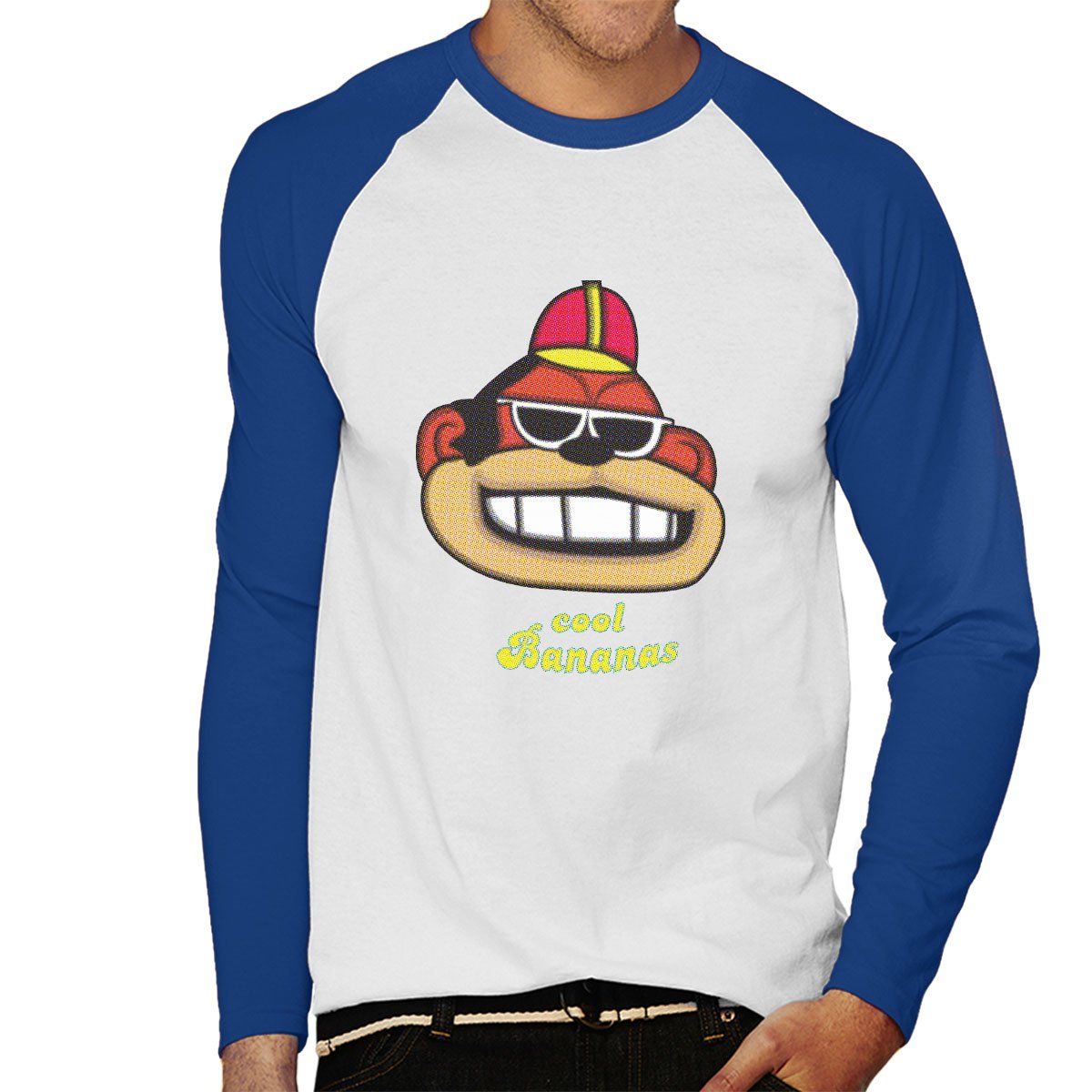 Cloud City 7 Men's White/Royal Cool Bananas Bingo Banana Splits Baseball Long Sleeved T-Shirt