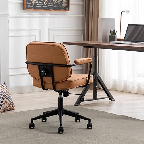 Miniatura 5 de Silla de escritorio giratoria moderna con reposabrazos, cómoda silla de computadora de altura ajustable con ruedas, silla de escritorio con botones