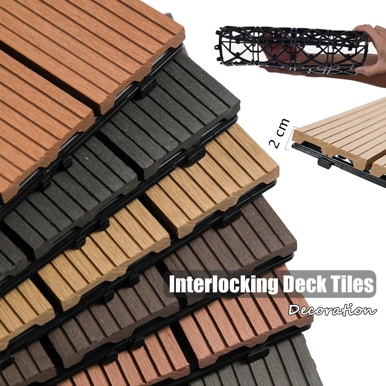 Dalles et lames de terrasse en composite, 6 pièces dalles de terrasse emboîtables en bois multicolores 30x30x2 cm(Brick)