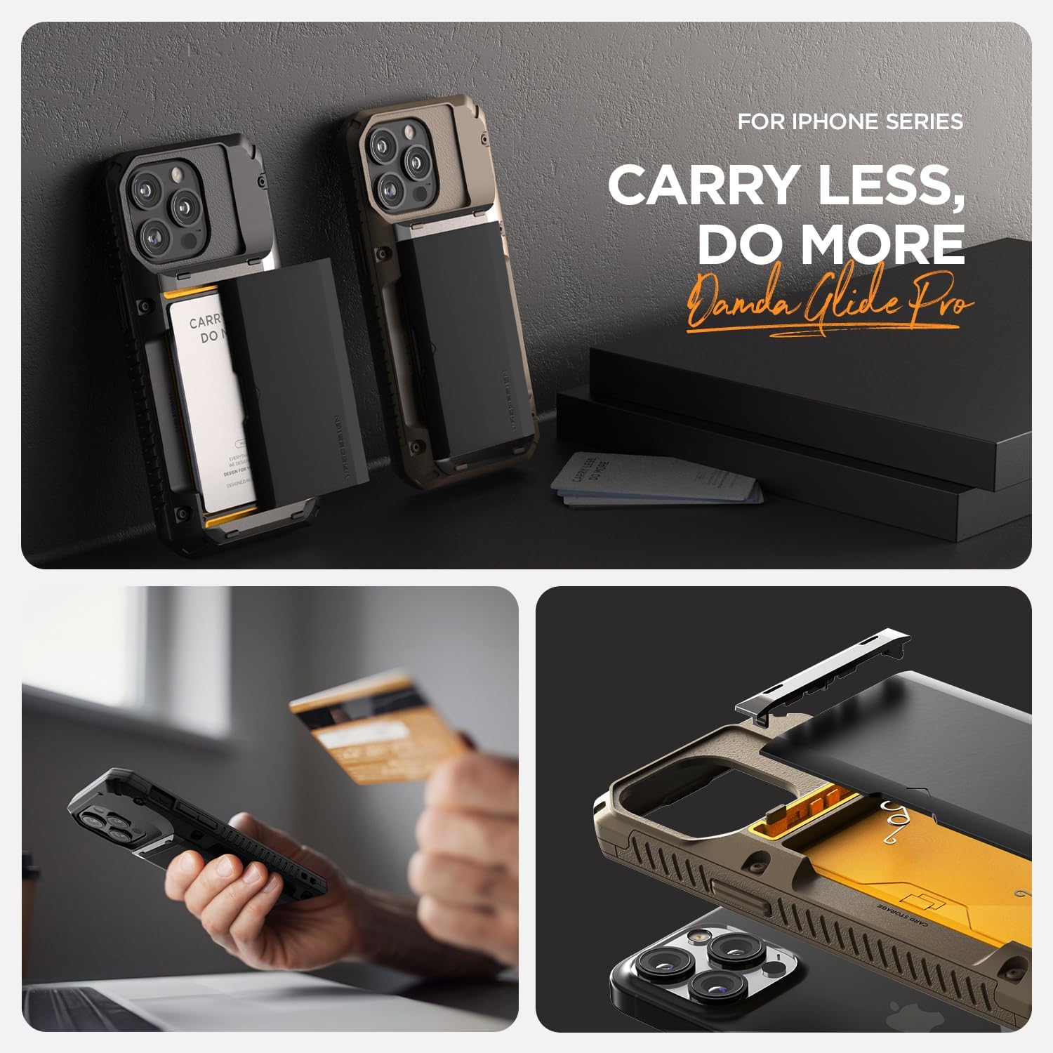 VRS DESIGN Damda Glide Pro Card Holder Case for iPhone 16 Pro Max (2024), Sturdy Semi Auto Card Slot Wallet [4 Cards] Case Designed for iPhone 16 Pro Max (2024) Liberty Black - Image 5