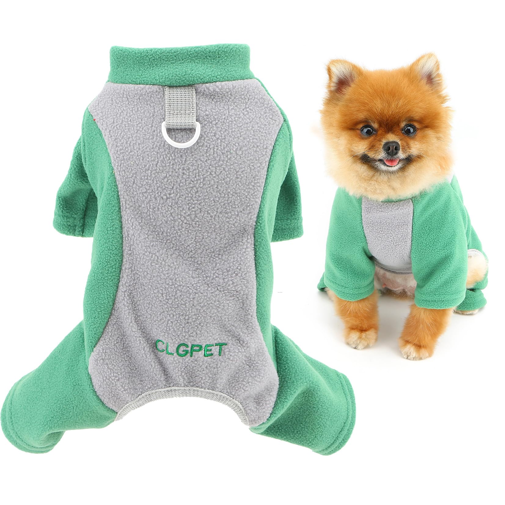 SMALLLEE_LUCKY_STORE Fuzzy Fleece Dog Pyjamas for Xsmall Small Dogs Warm Puppy Jumpsuit with D-ring Colorblock Four-Leg Pullover Pjs Cozy Winter Autumn Soft Pajamas Chihuahua Yorkie Clothes, Green, XL