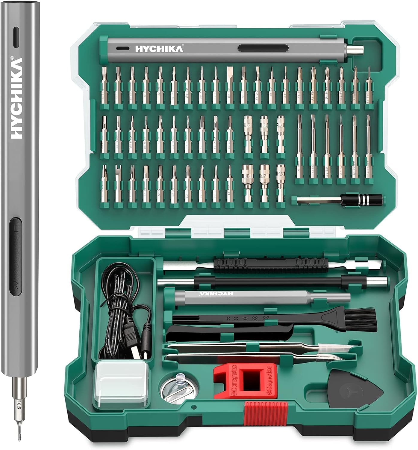 HYCHIKA Precision Screwdriver Set - 67 in 1 Mini Cordless Electric Screwdriver with LED Light and 52 Magnetic Bits, Micro Screwdrivers Repair Tool kit Max 3 N.m, for Phone Laptop PC Watch Camera Drone