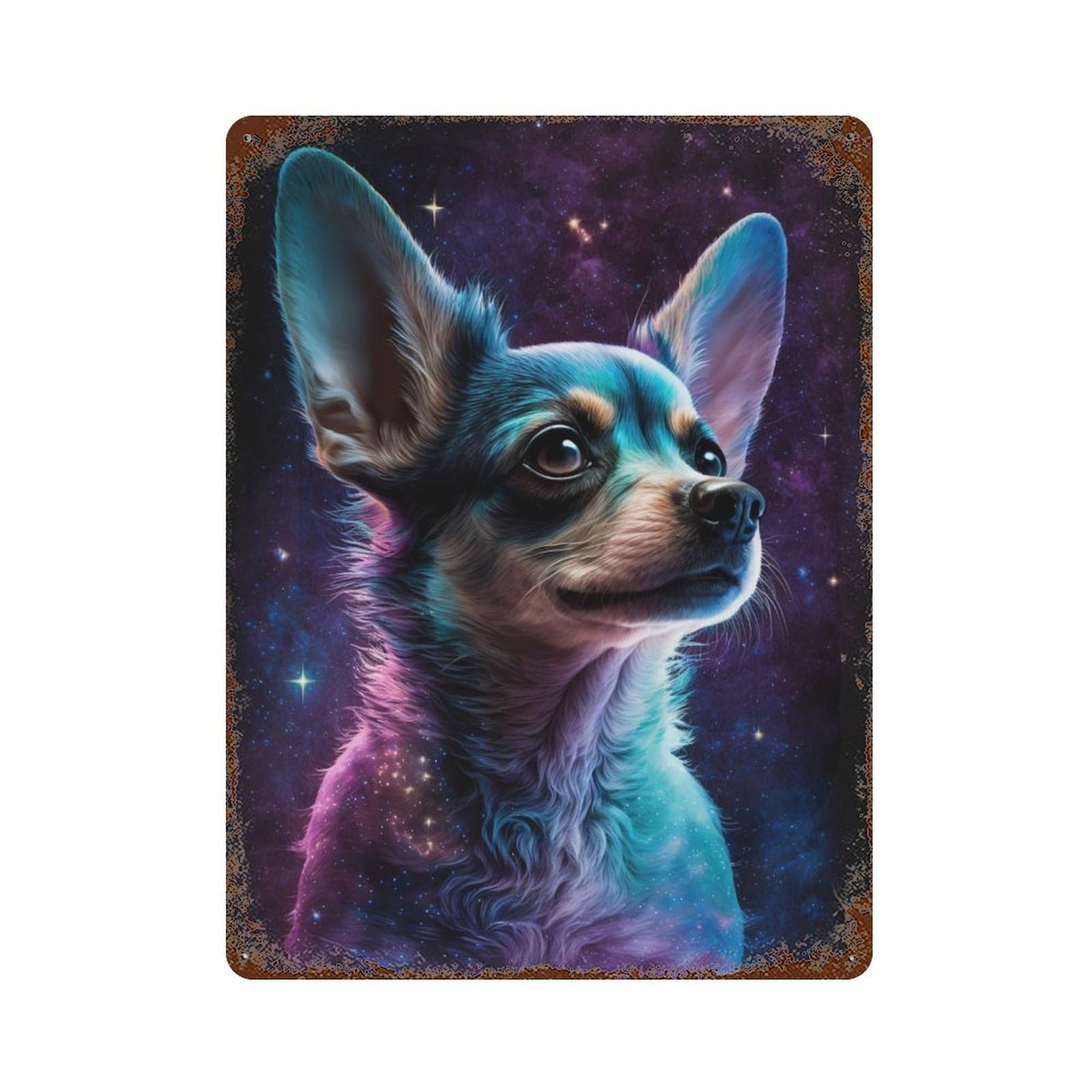 Cosmic Chihuahua Portrait-6 15.7"x11.8" Aged Metal Wall Plaque, Novelty Wall Decor for Shed, Workshop And Garage Wall Decor