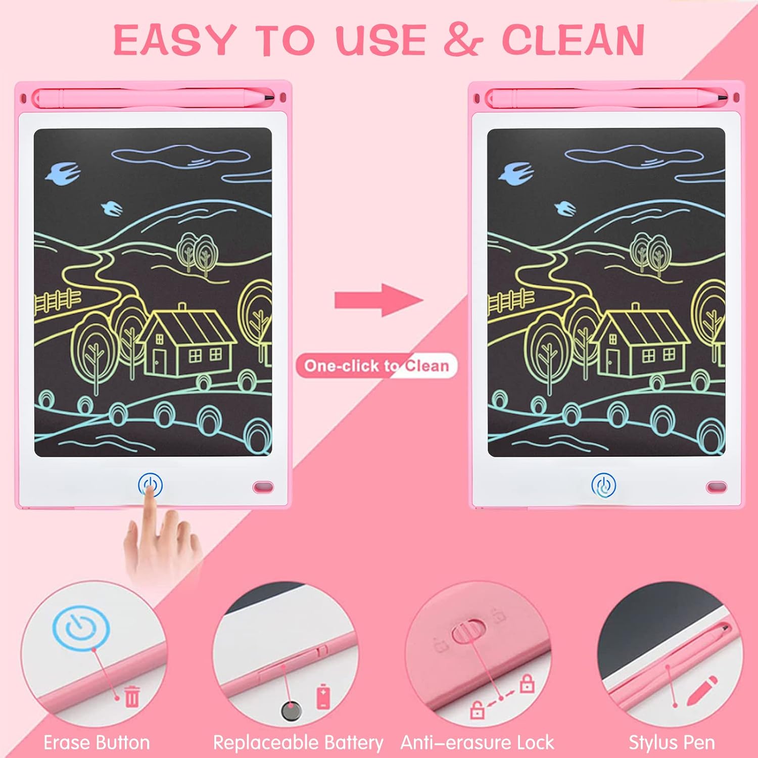 BLUESEABUY Tablette d'écriture LCD 8,5" - Pack de 2 - Colorée et Durable - Dessin, Apprentissage et Créativité pour Enfants - Image détaillée