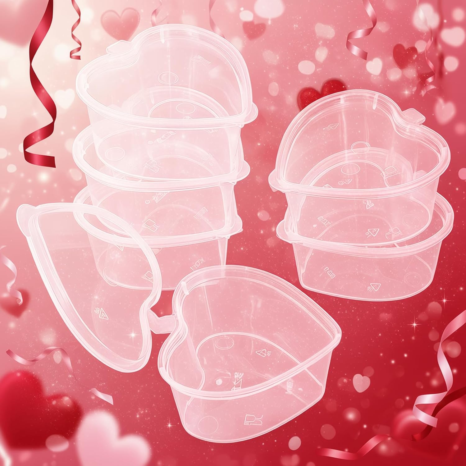 Goodma 60 Pieces 2.4 oz Heart Shaped Slime Storage Containers Transparent Small Plastic Box with Hinged Lids