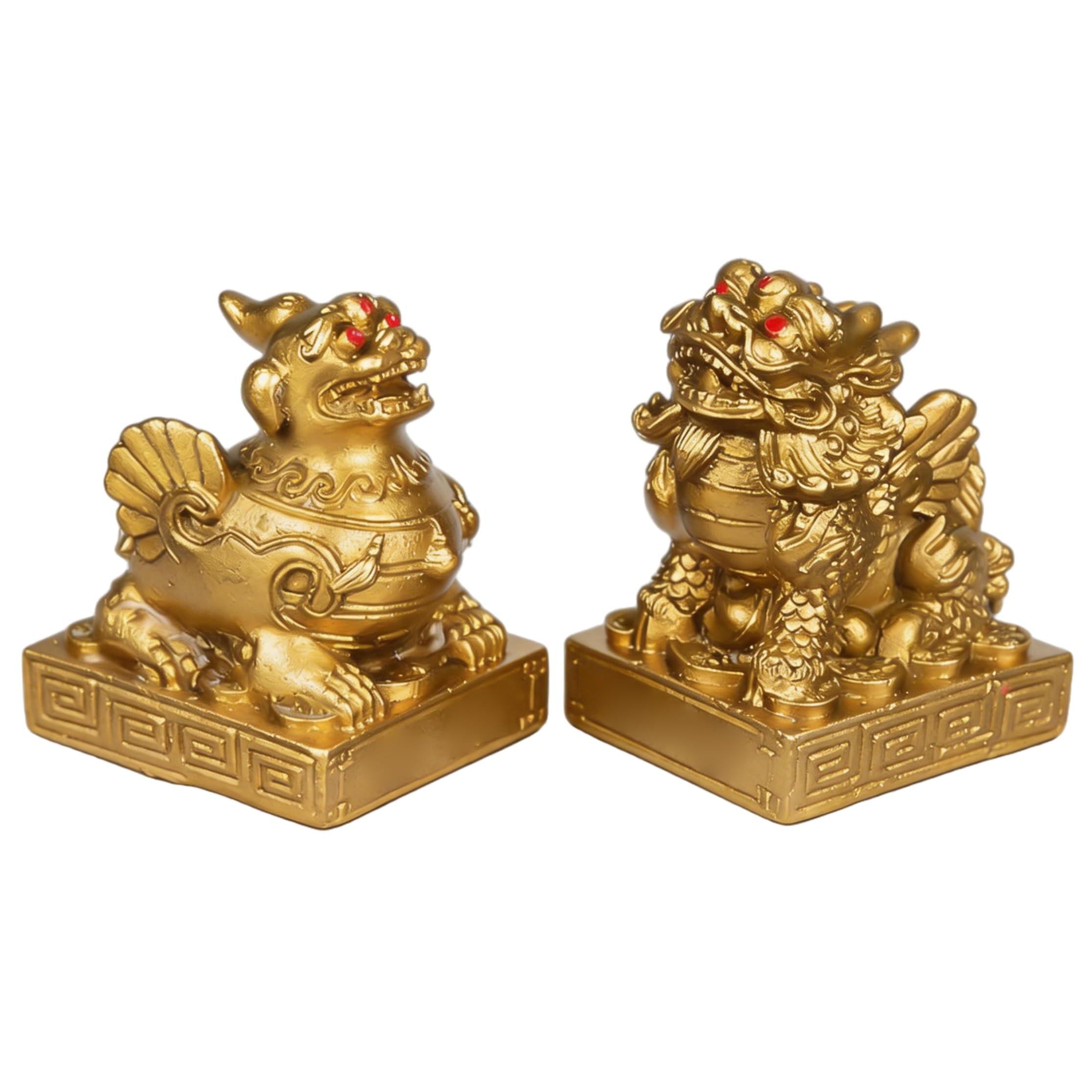 Bemonew Pair Of Pixiu Statues - Feng Shui Decor for Attract Wealth and Good Luck, Brass Home Decor, Gold, 2.16 Inch
