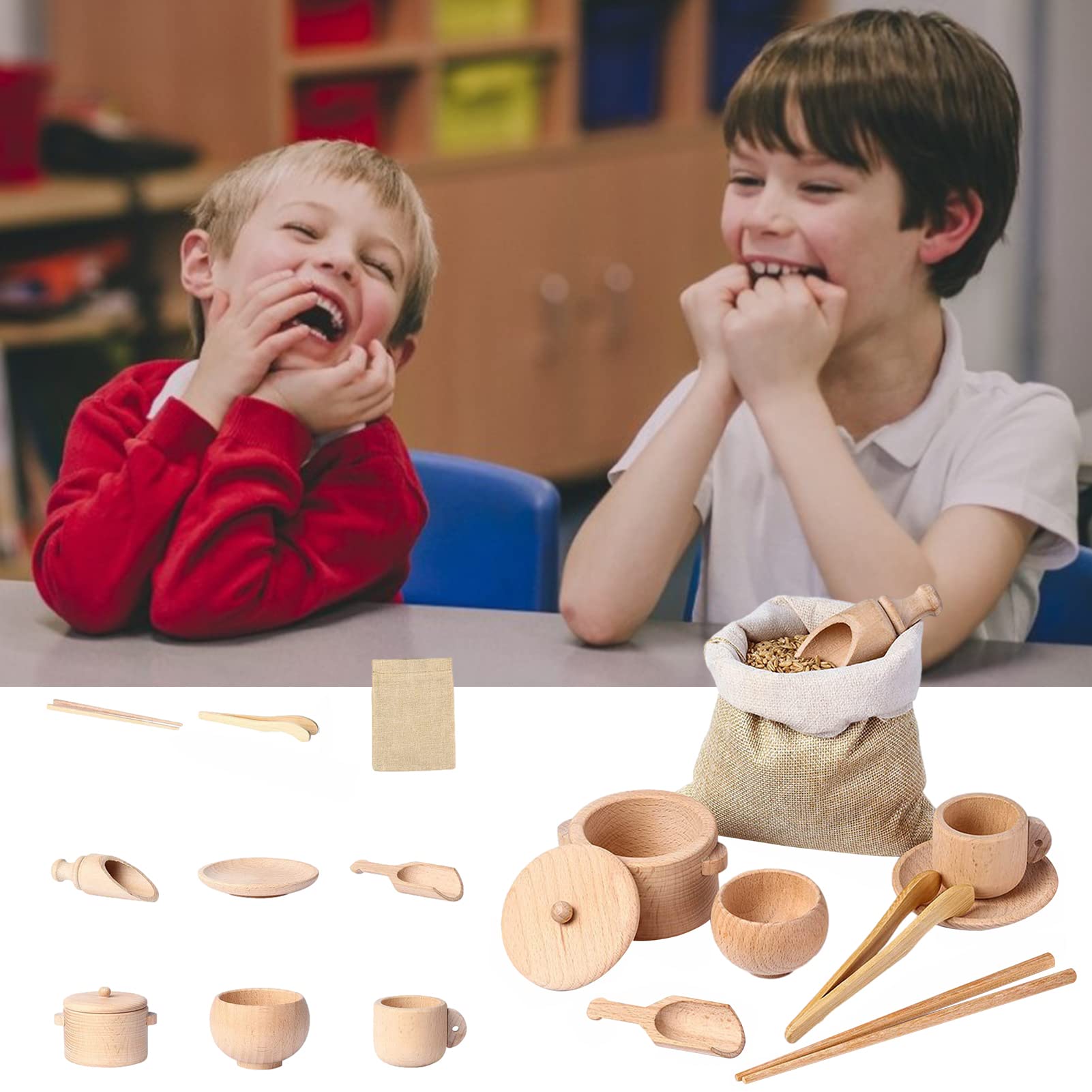 Set De 8 Outils Sensoriels En Bois Hêtre – Scoops, Pinces Et Baguettes Pour Activités De Transfert Et Motricité Fine – Dès 3 Ans